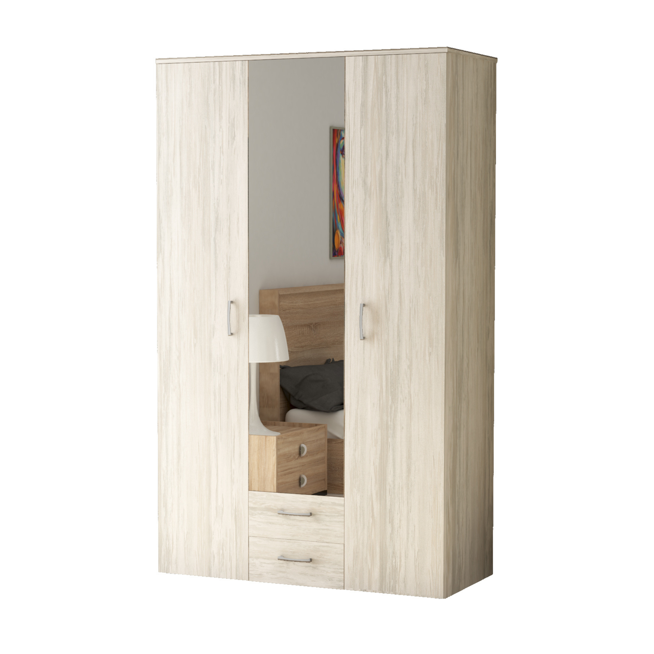 "Bed" wooden wardrobe with mirror 121x54 cm 200h