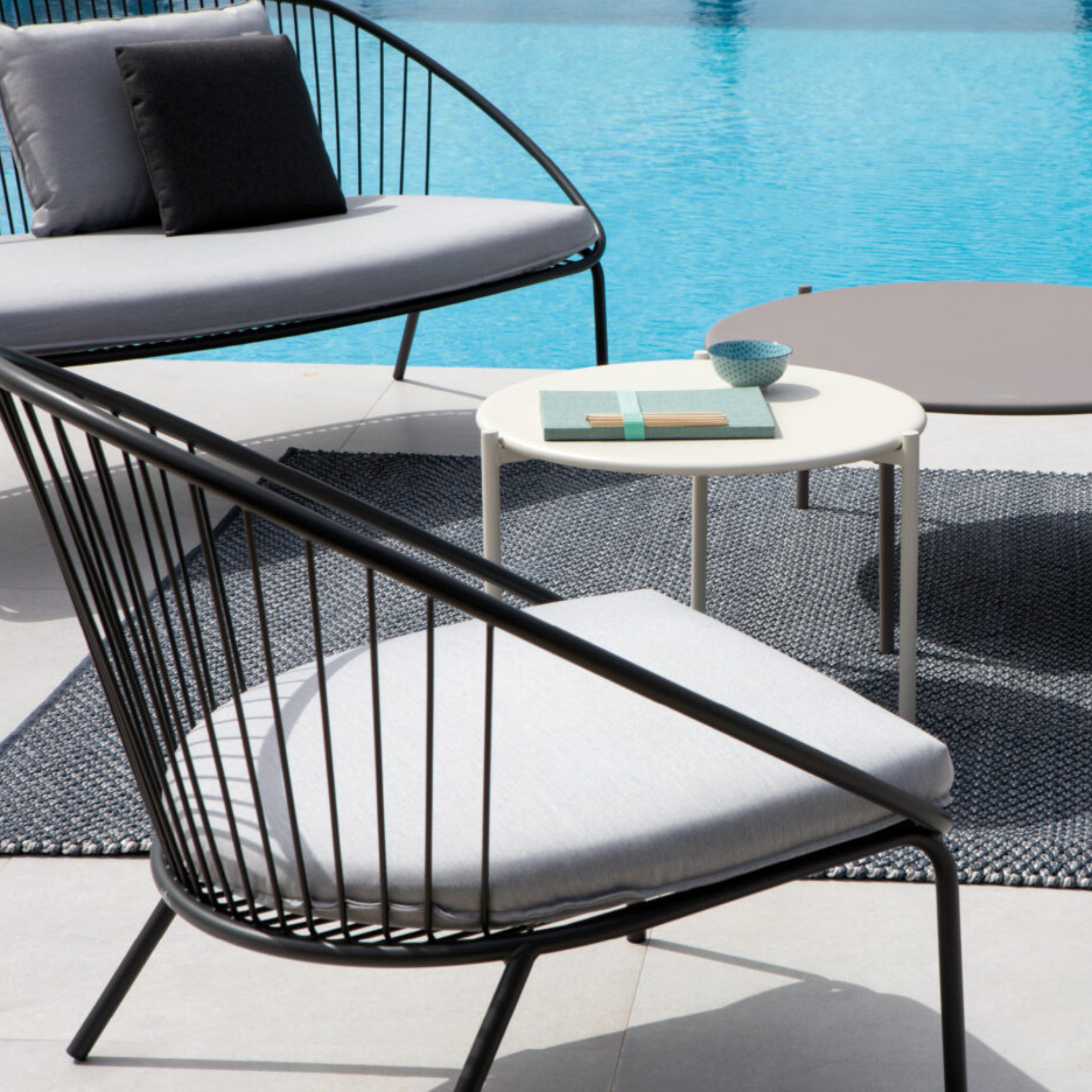 "Aria" low metal garden armchair, stackable lounge chair, 82x86 cm, 87 cm high