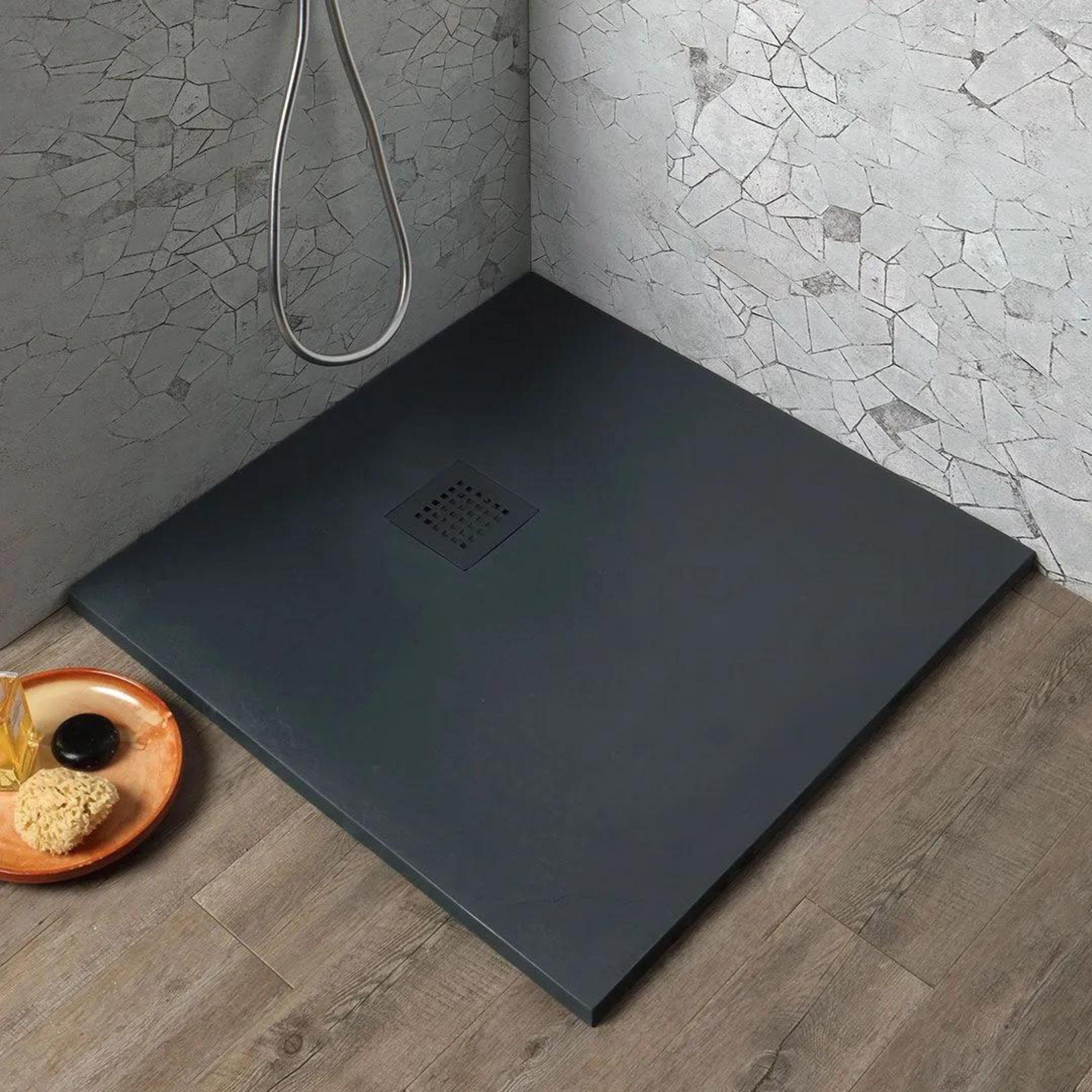 "Milano" thin square shower tray in non-slip stone-effect resin