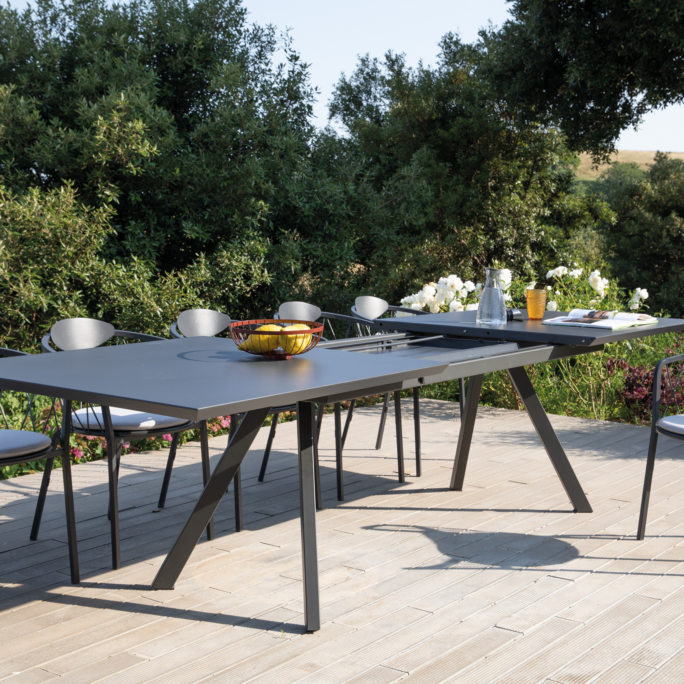 Extendable table in painted metal "Daisy9" for modern garden cm 220/320x100 75h