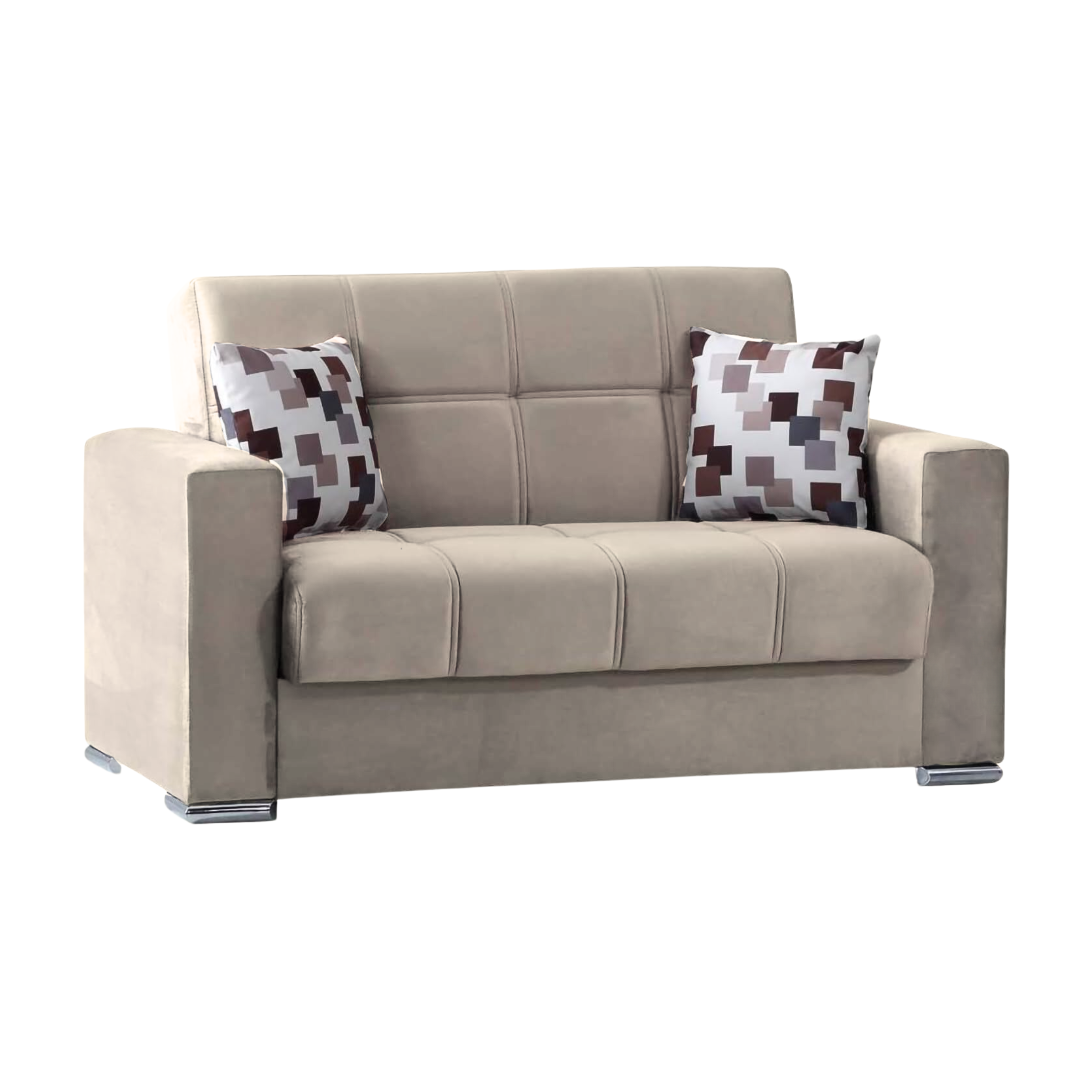 "Alba" 2-seater sofa with storage in fabric with chromed feet, 158x85 cm, 92h