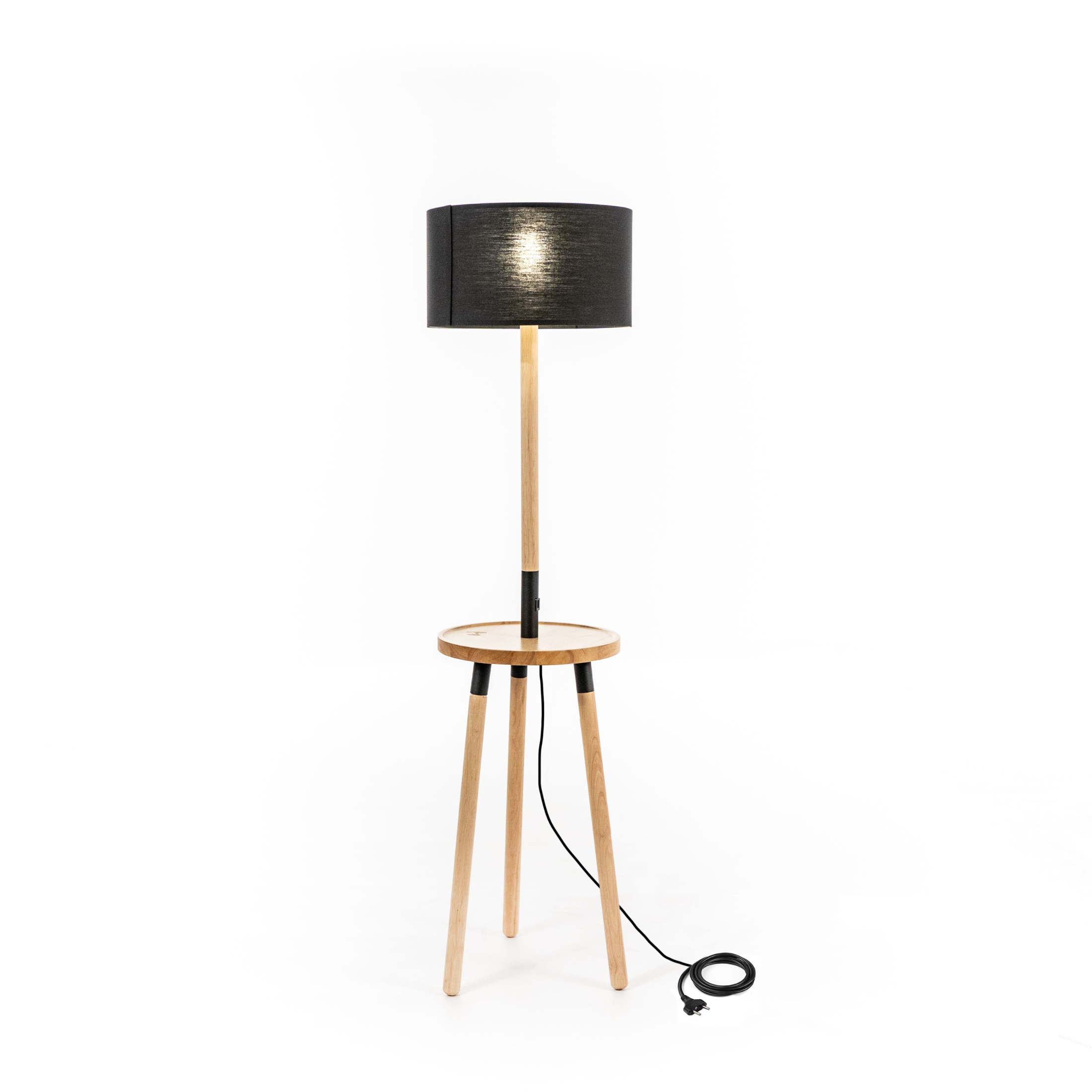 "Vega" wooden floor lamp with black fabric shade, 40x40 cm, 135 cm high