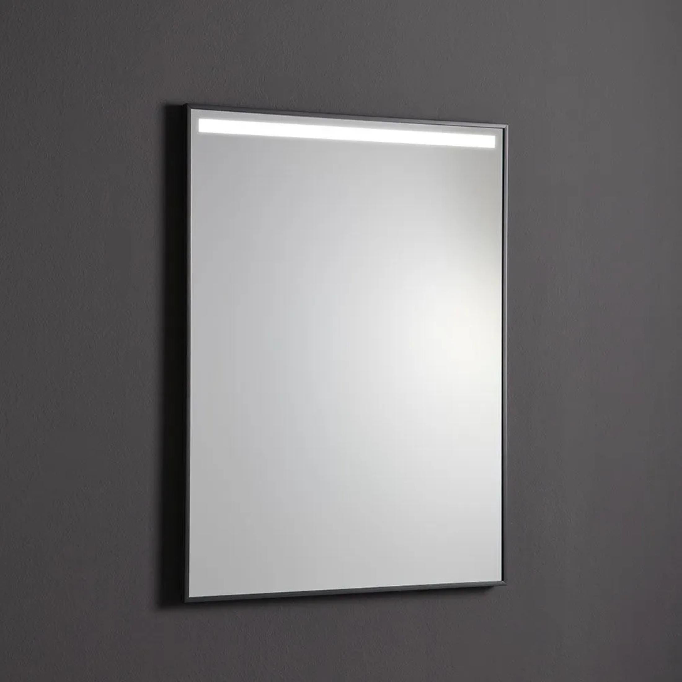 "Sombra" rectangular LED strip mirror with matt black frame