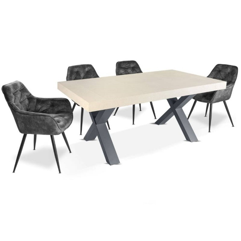 Set of "Senna" dining chairs upholstered in velvet with black metal legs, 59x60 cm, 86h