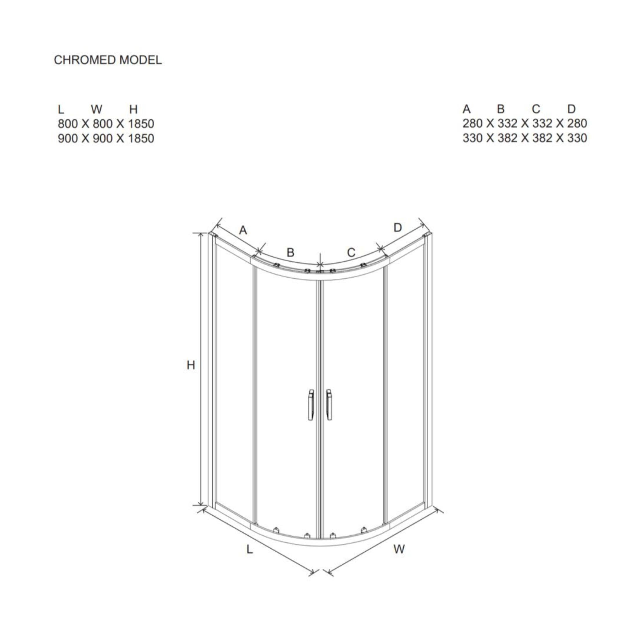 Semicircular "Genova" shower enclosure with two sliding doors in tempered glass, 185 cm high.