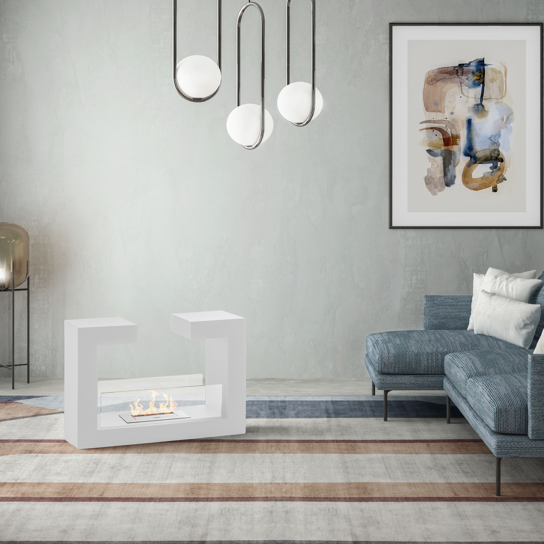 "Fedrix" floor-standing bioethanol fireplace in tempered glass, 78x25 cm, 58 cm high.