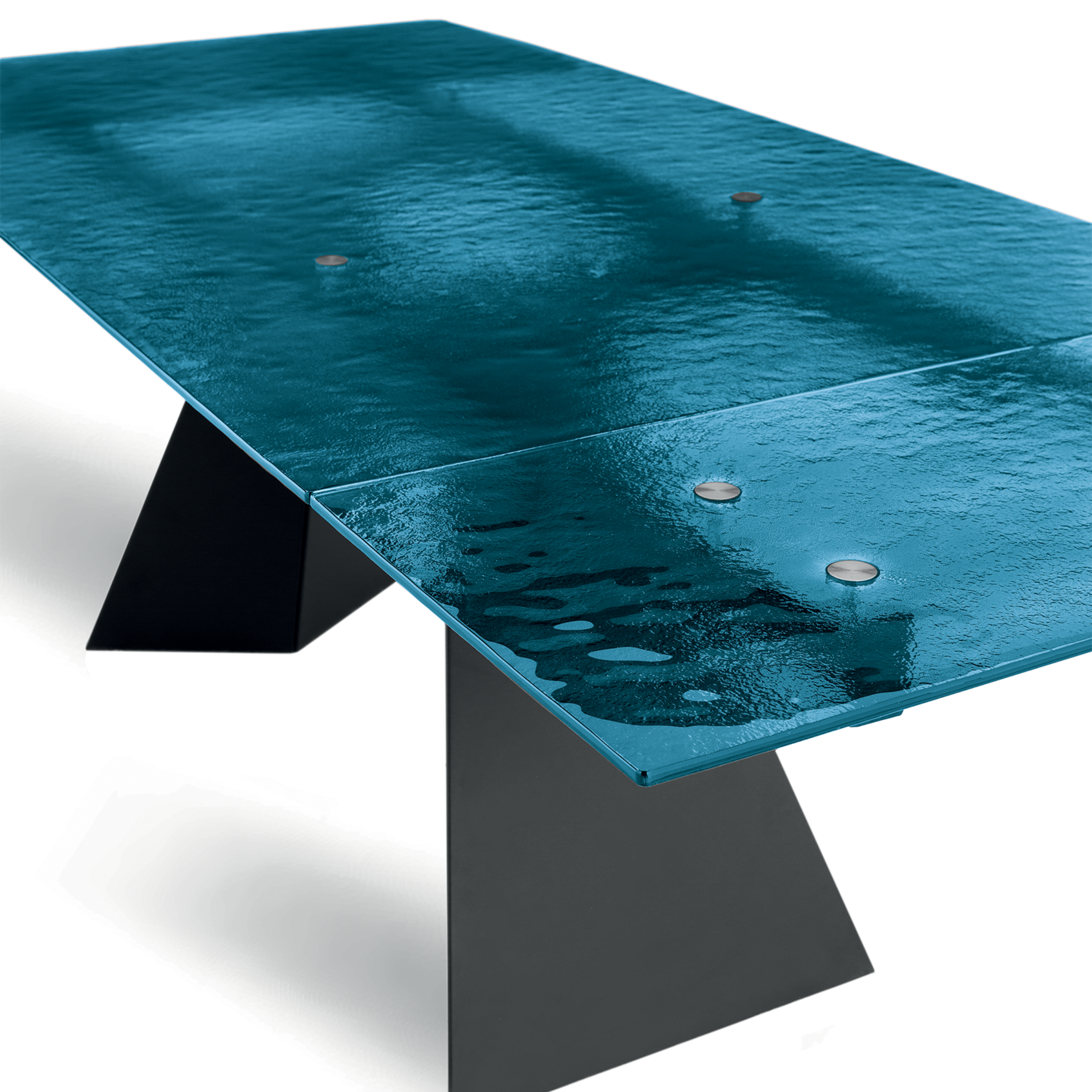 "Rubino" extendable dining table with hammered glass top