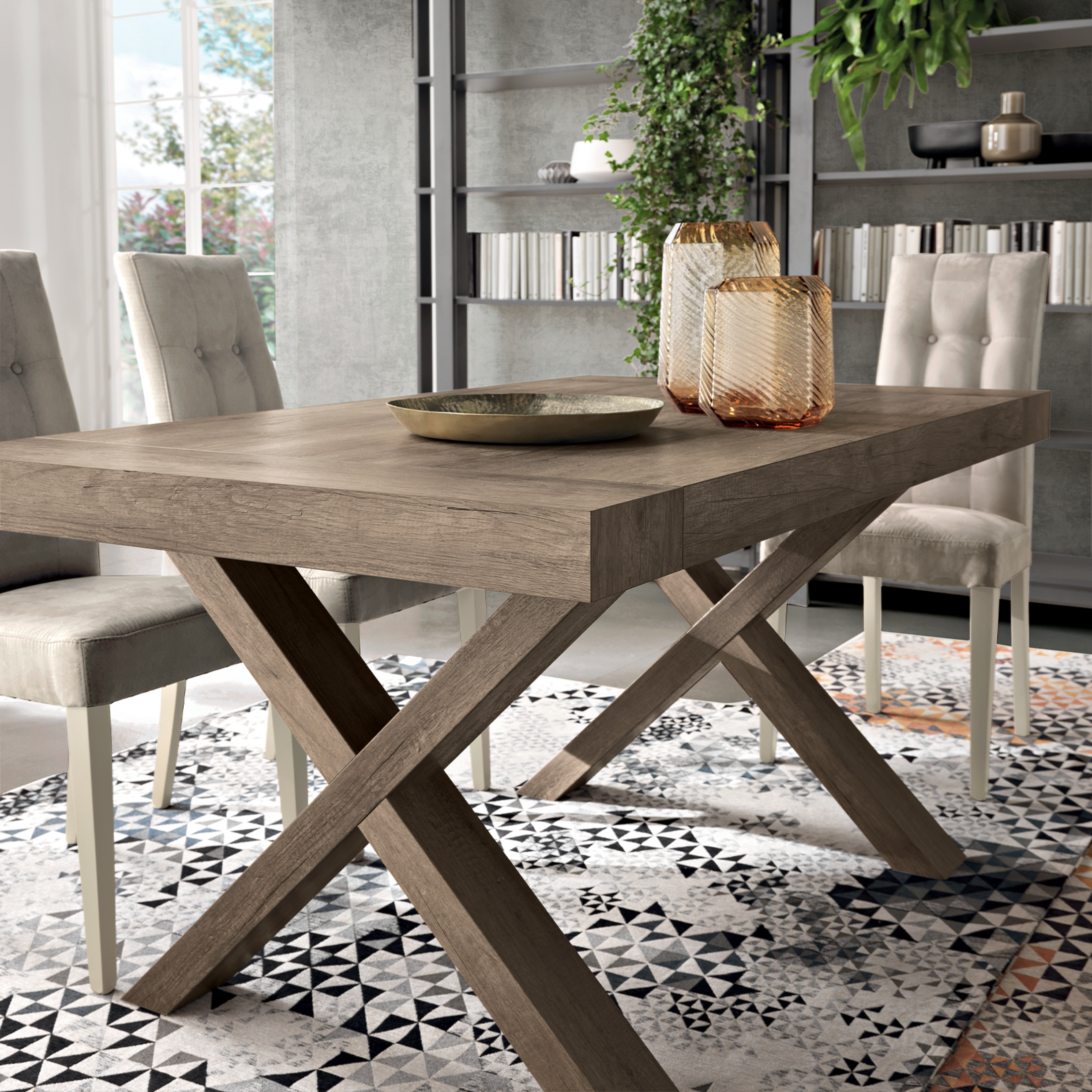 "Barton" extendable dining table with wood-effect laminate extensions, 160/260x90 cm, 76h