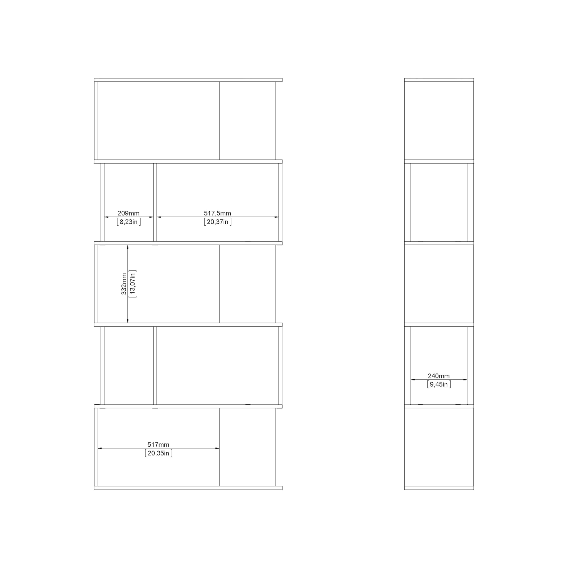 "Maze" modern tall open bookcase with 5 wooden shelves for the living room, 80x29.5 cm, 173.5 cm high