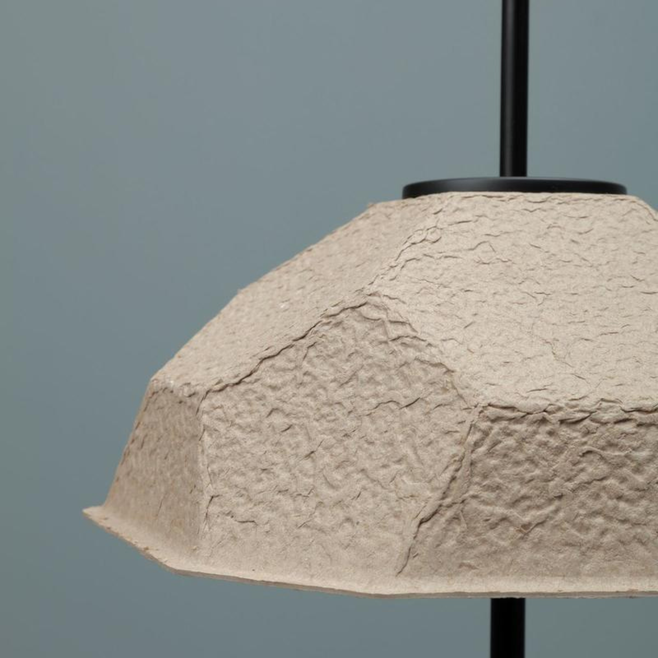 "Kande" metal lamp with recycled cardboard lampshade, floor, table and hanging.