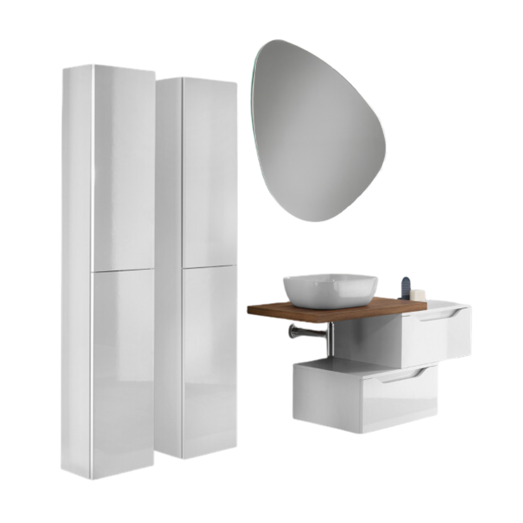 "Octavia" wall-hung bathroom cabinet with 2 drawers, 2 columns, countertop washbasin, LED mirror