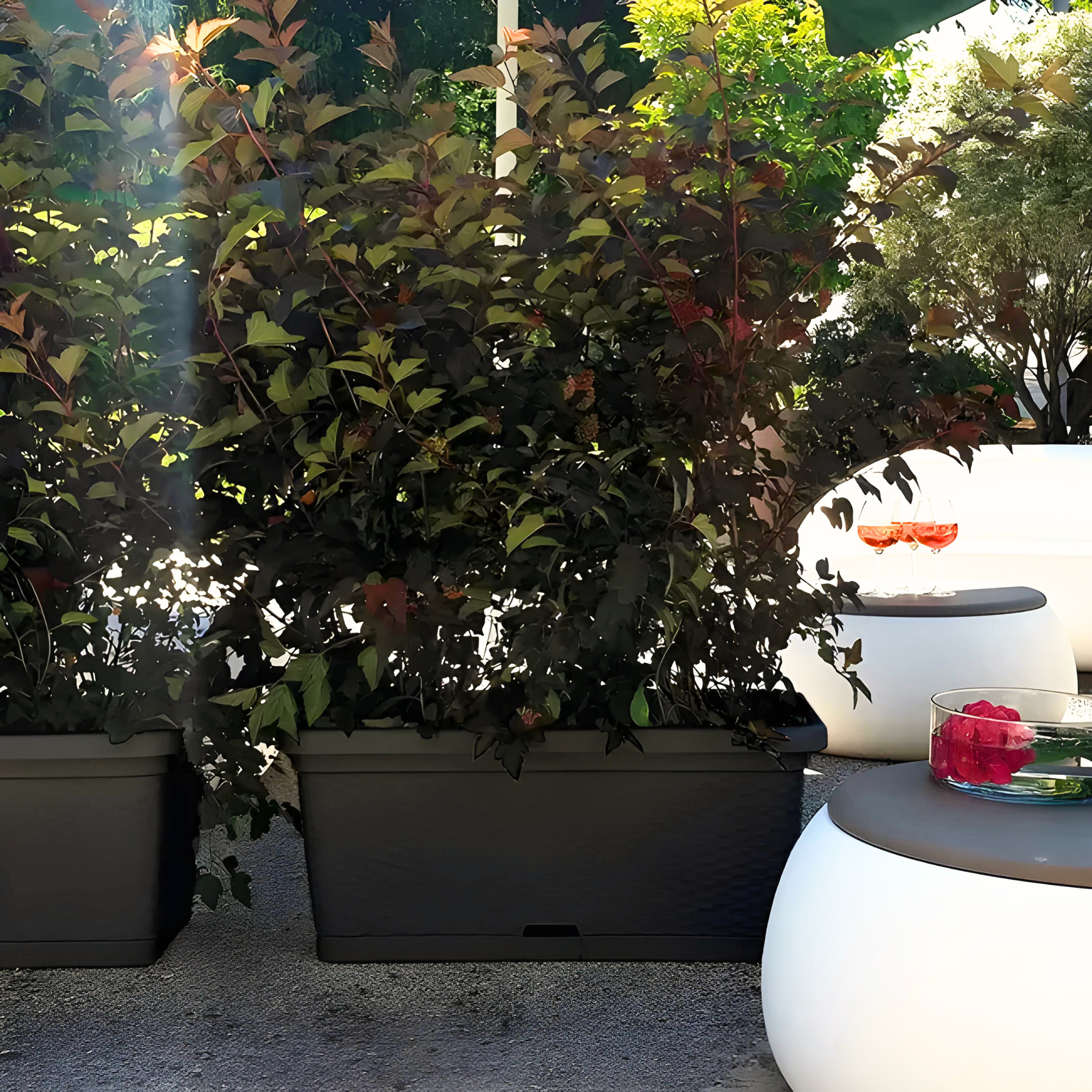 Rattan planter with wheels and internal bottom for irrigation, 80x40 cm, 34h