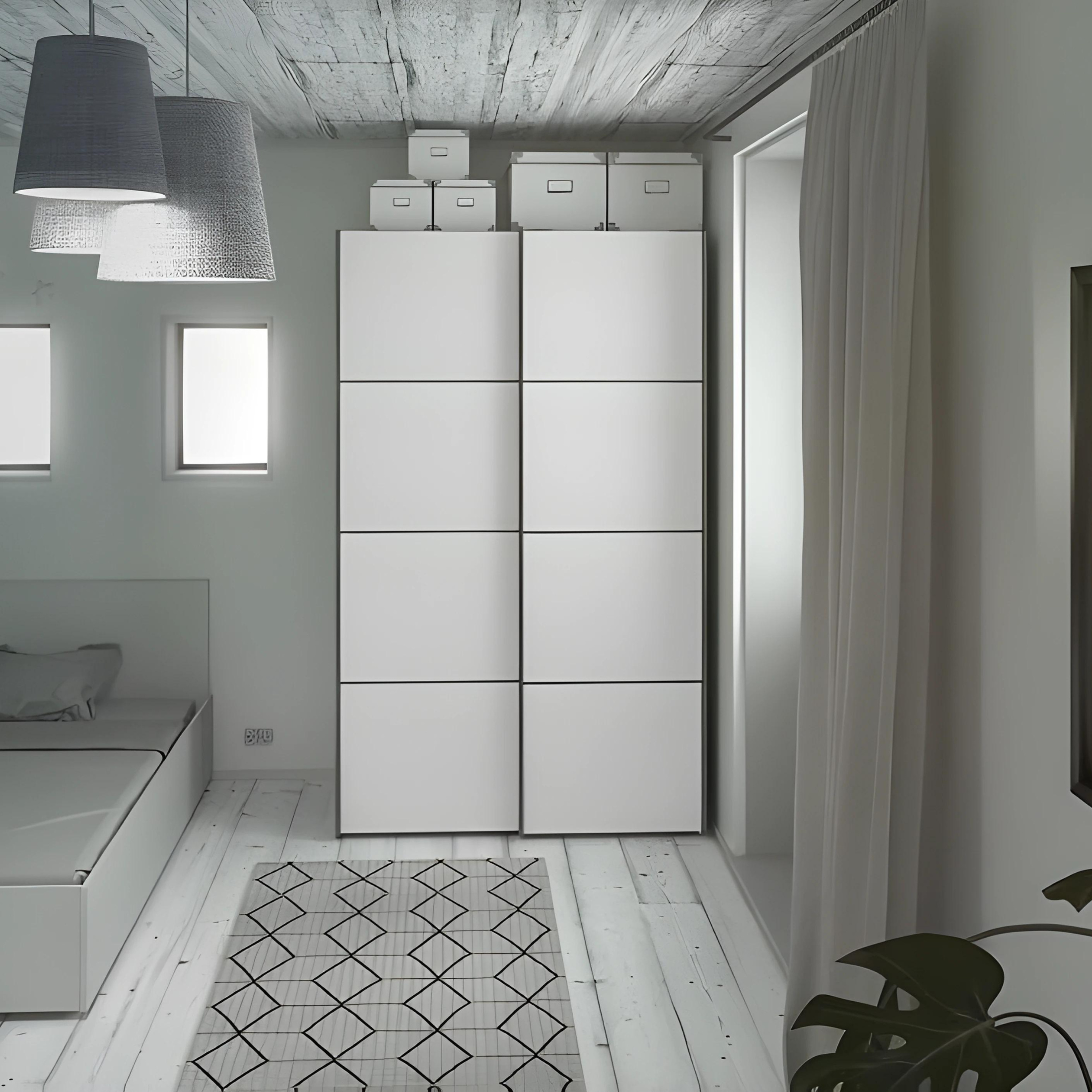 Modern wooden wardrobe with hanging rail "Verona" and sliding doors, white, 122x64 cm, 201h