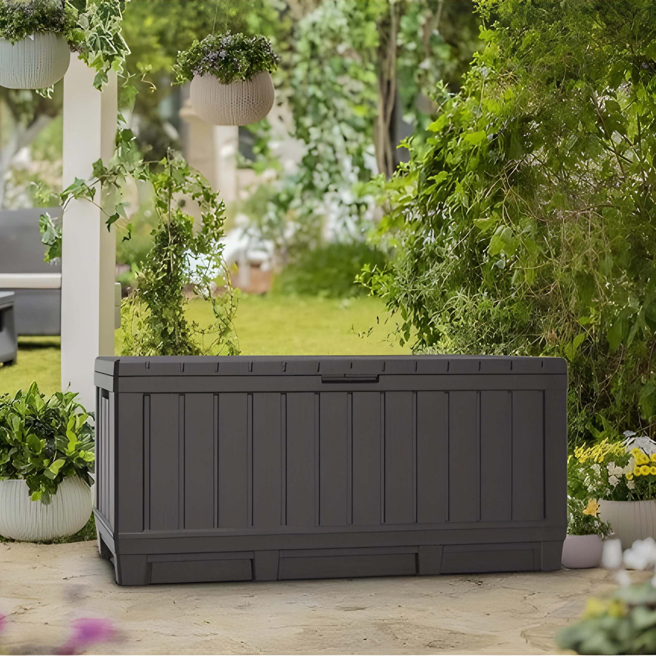 "Tropical" resin chest with wood effect, 117x45 cm, 57.5 cm high