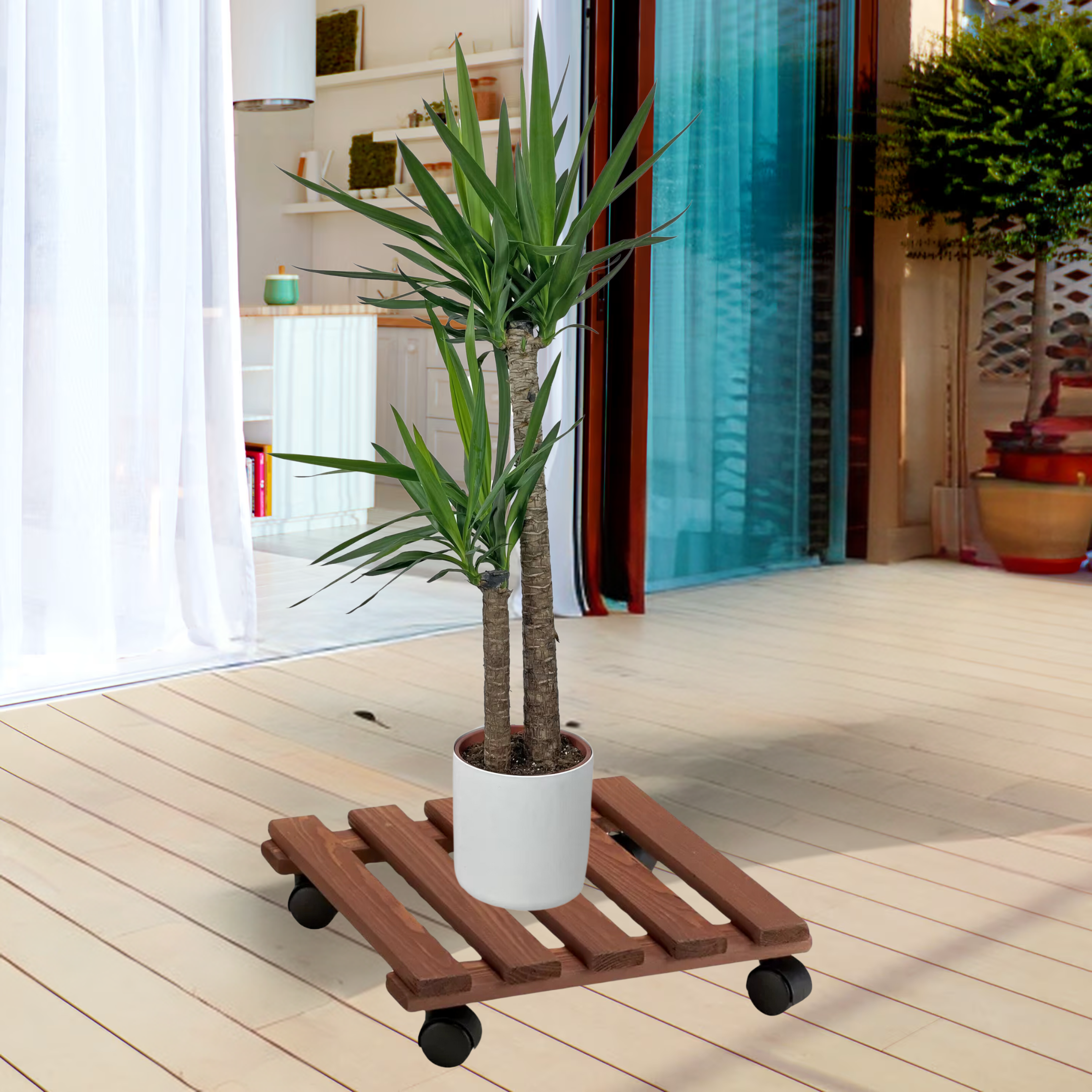 "Amarisa" wooden planter trolley with 4 swivel wheels, 35x35 cm.