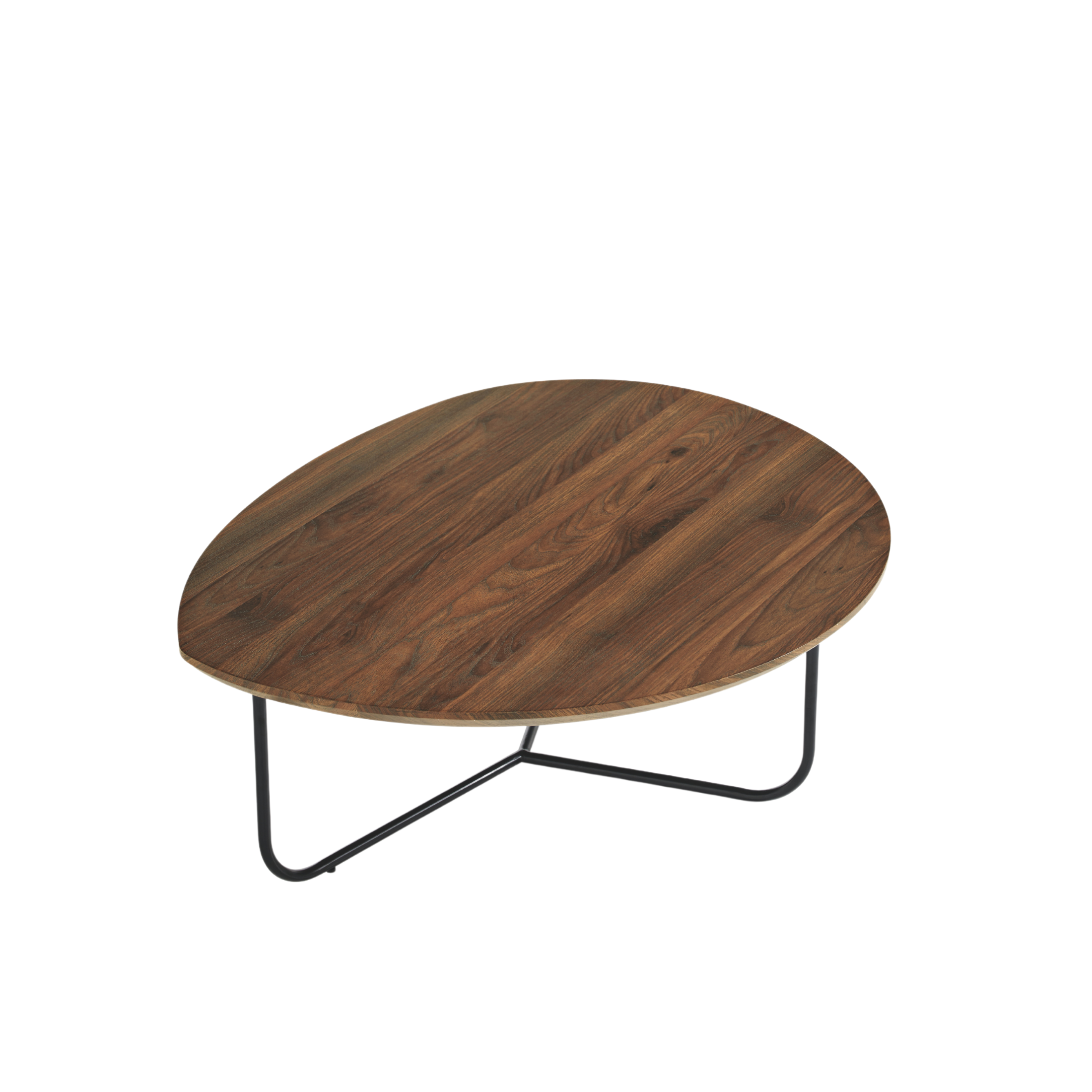 "Bent" coffee table with shaped top and metal frame, 97x77 cm, 35h