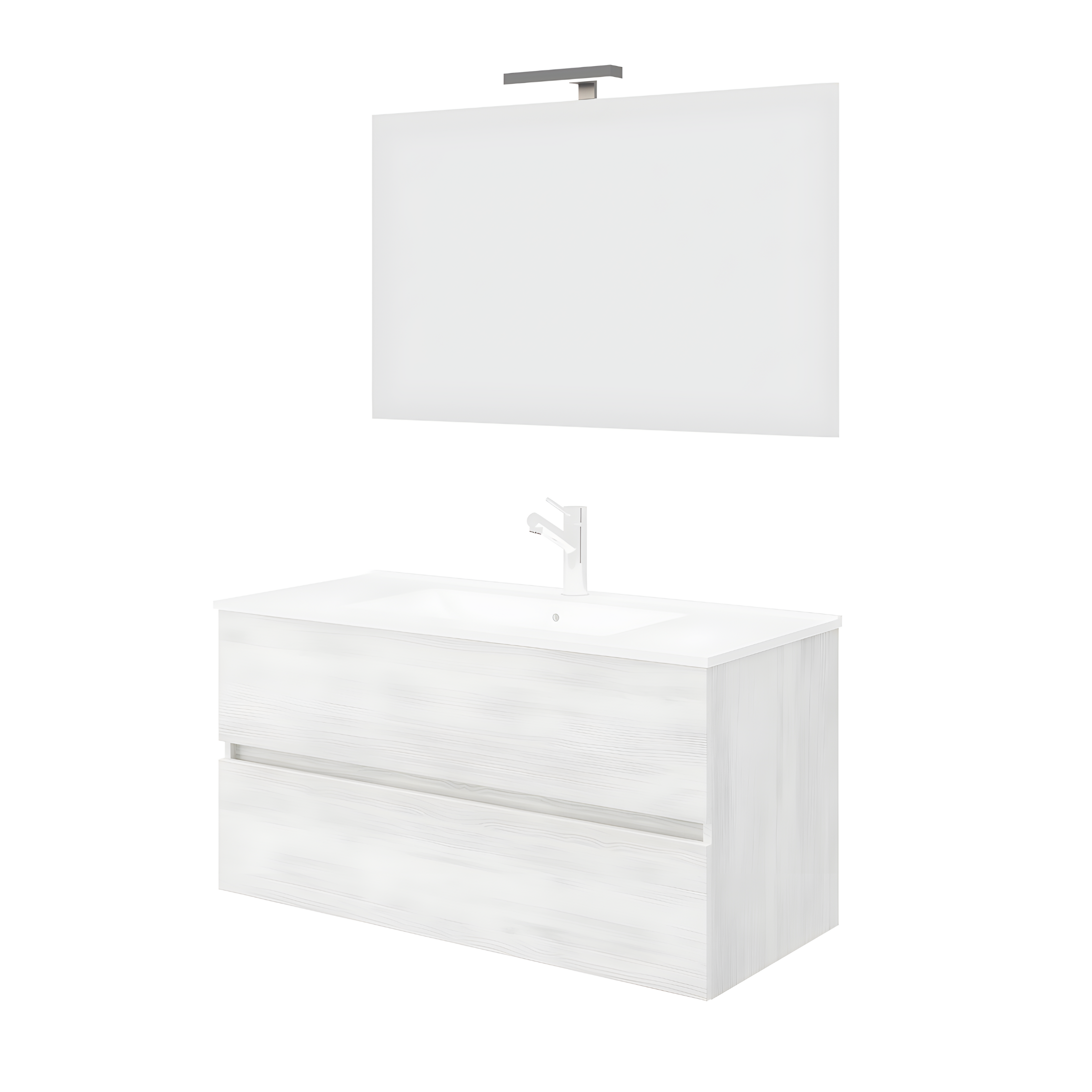 Modern wall-hung bathroom furniture "Tara" with 2 drawers, built-in sink and LED mirror