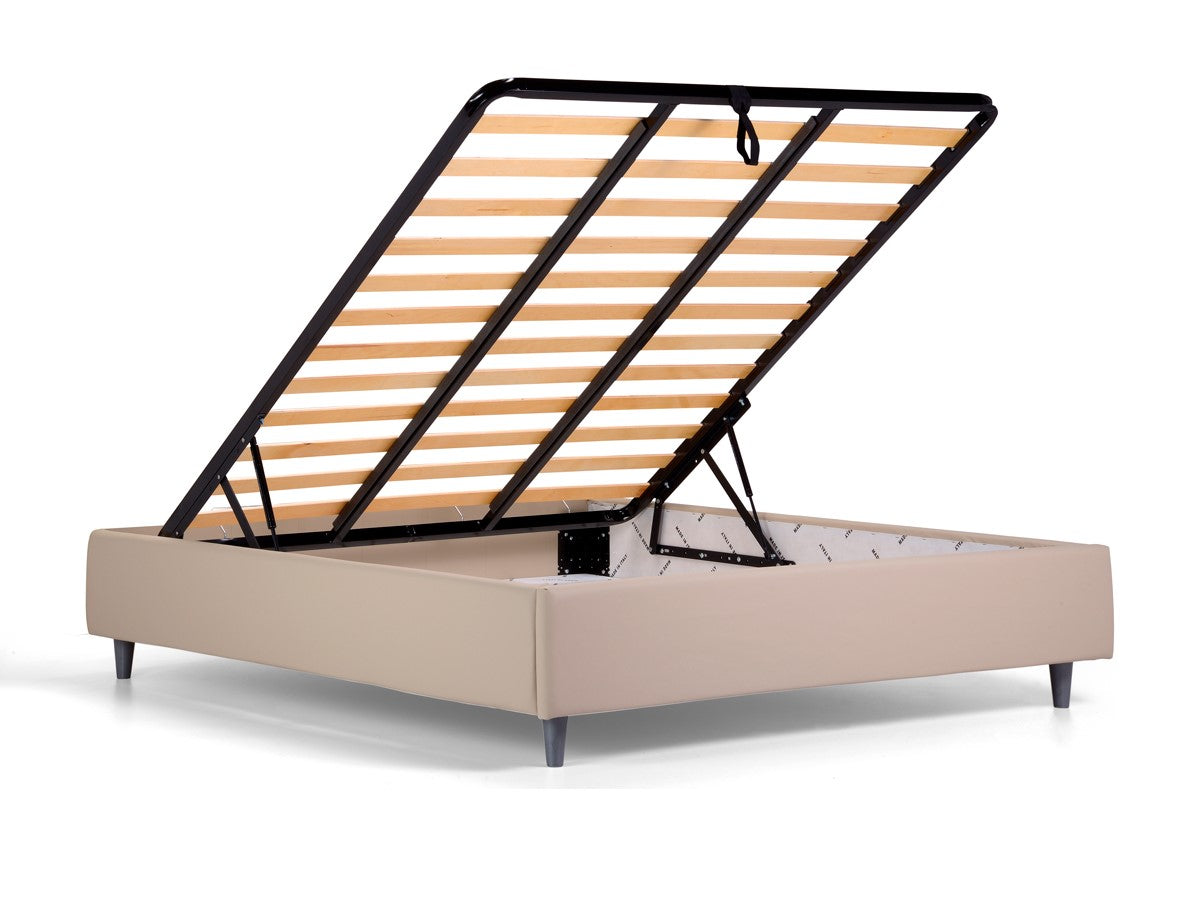 "Milano" storage bed with padded Idro fabric base and modern feet