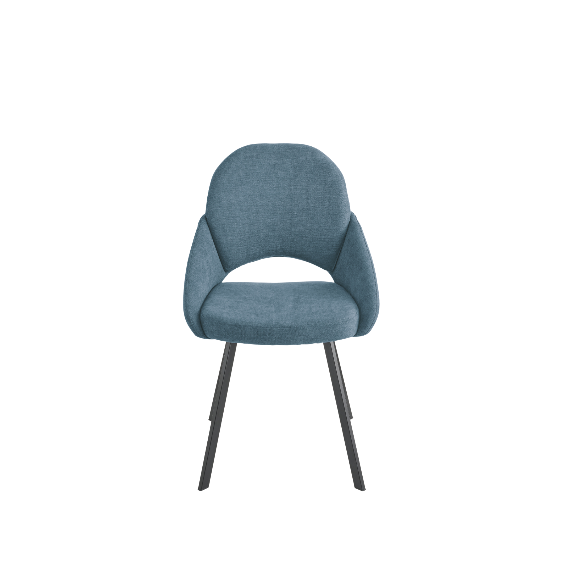 Set of "Dolly" dining chairs upholstered in fabric with painted metal frame, 56x56 cm, 90 cm high.