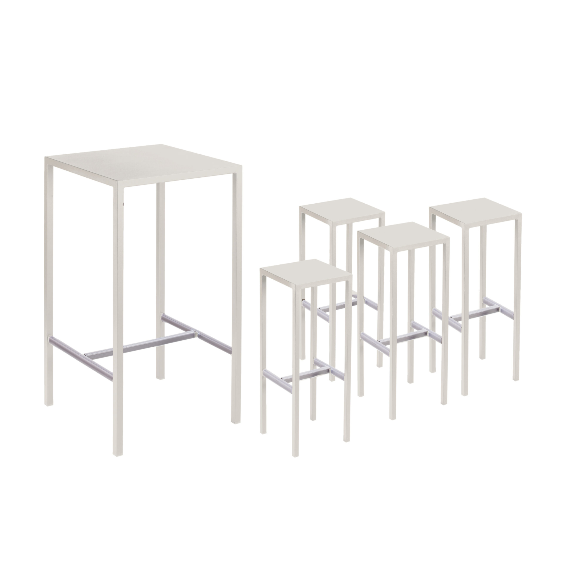 Modern garden high table set + 2 "Seaside" metal stools, 60x60 cm, 110 cm high.