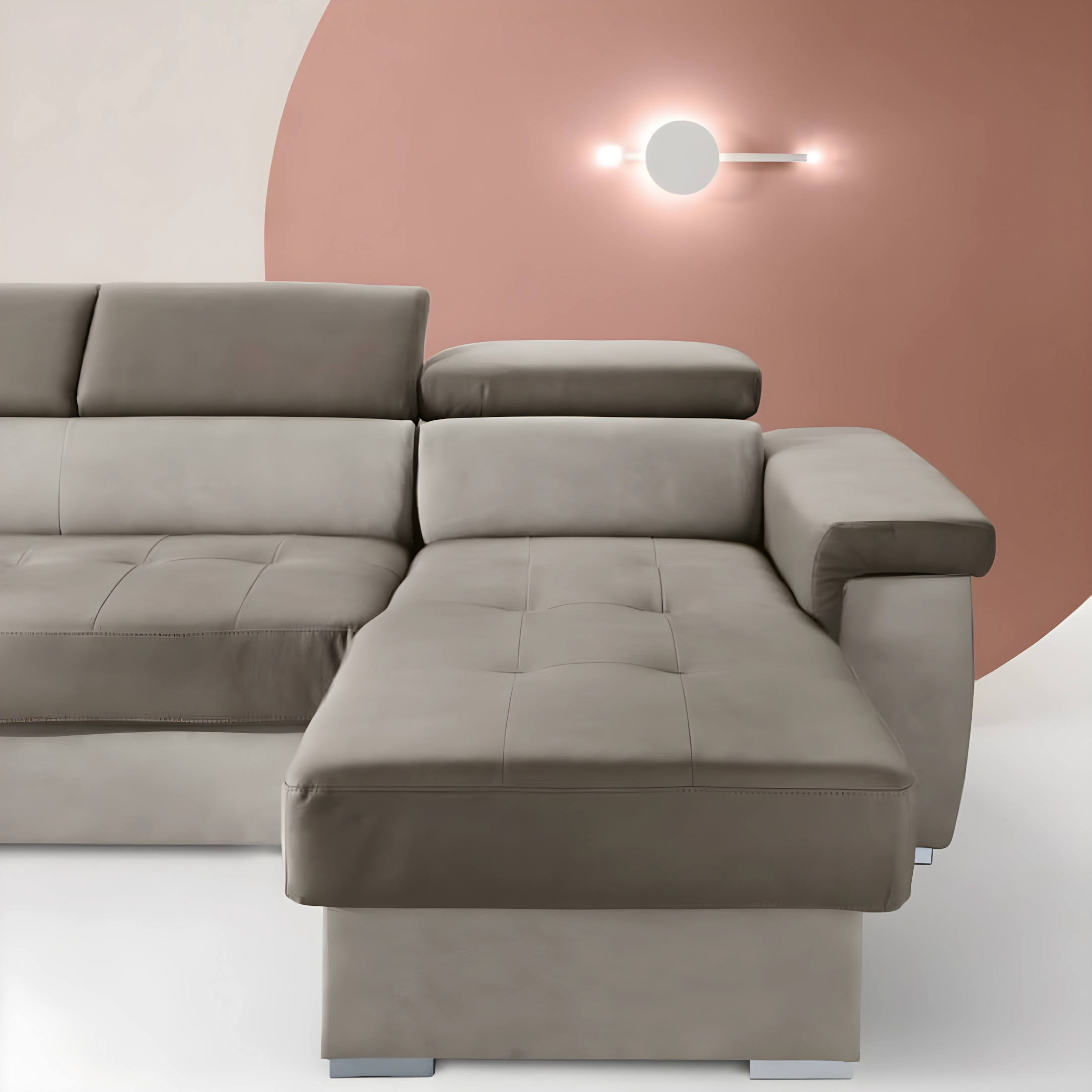 "Mousse" nubuck corner sofa with adjustable headrests and pull-out bed