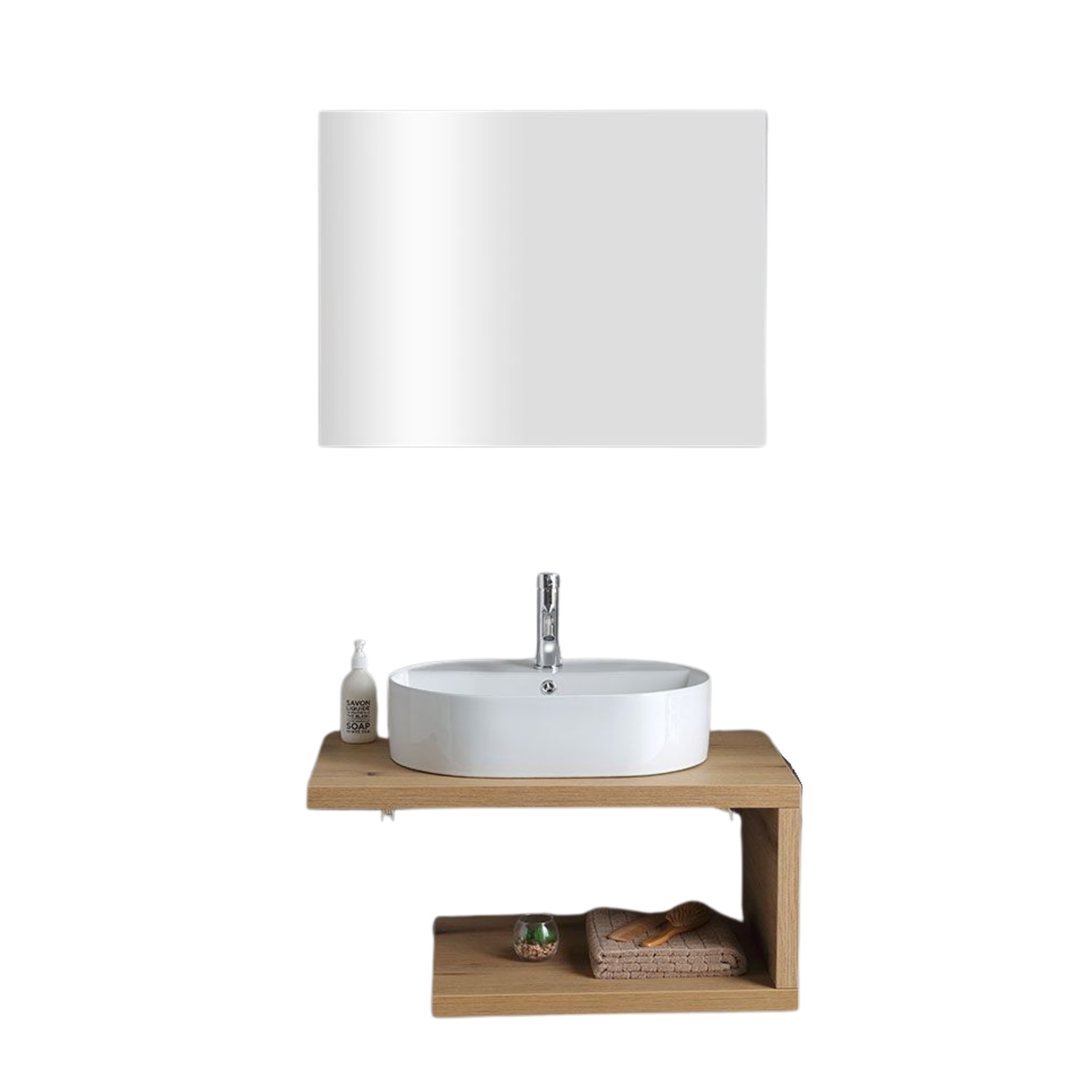 Mobile da bagno "Cipro" 80 cm sospeso in rovere naturale con lavabo in ceramica ovale bianco e specchio