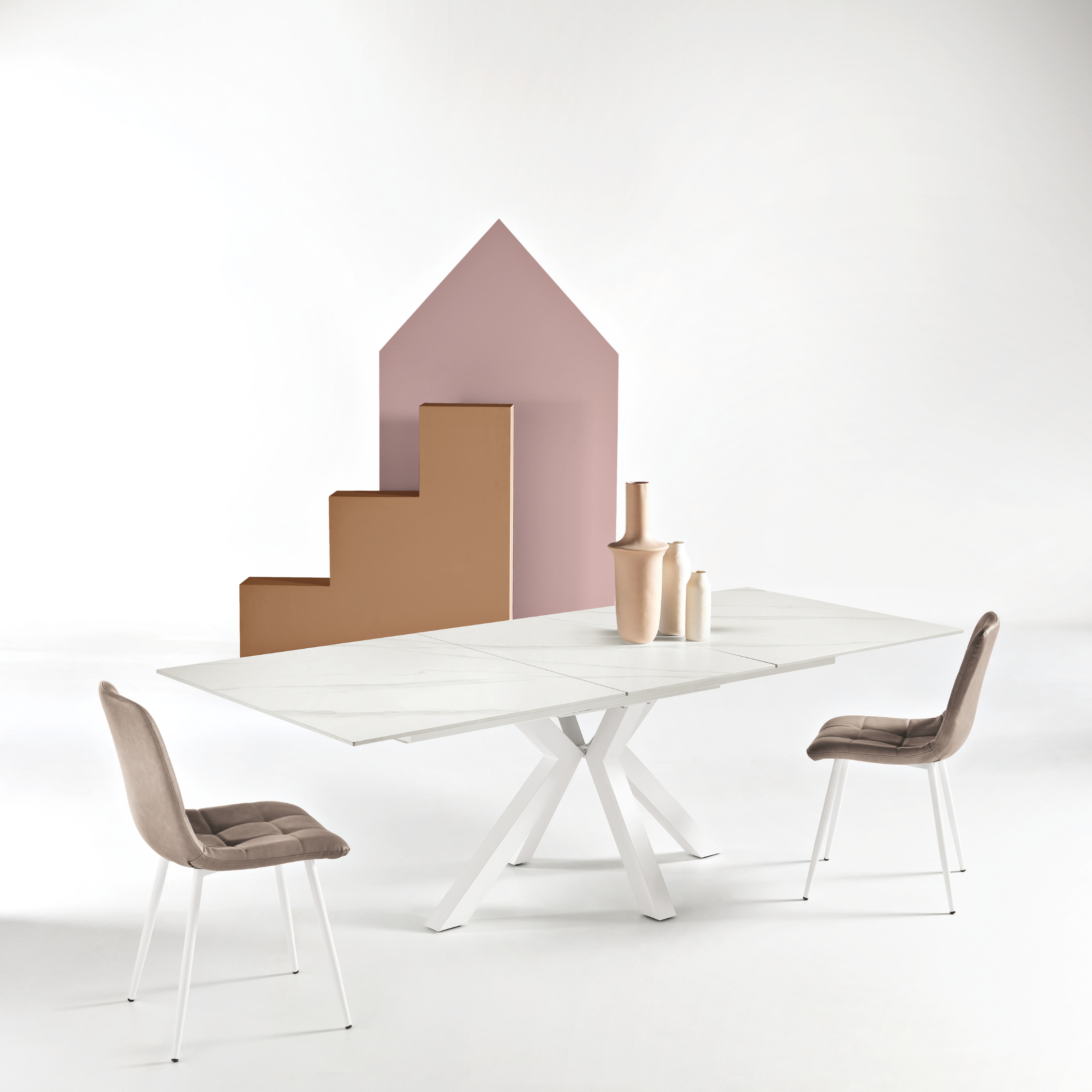 Extendable "Cody" marble-effect table with central extension, 180/240x100 cm, 76h