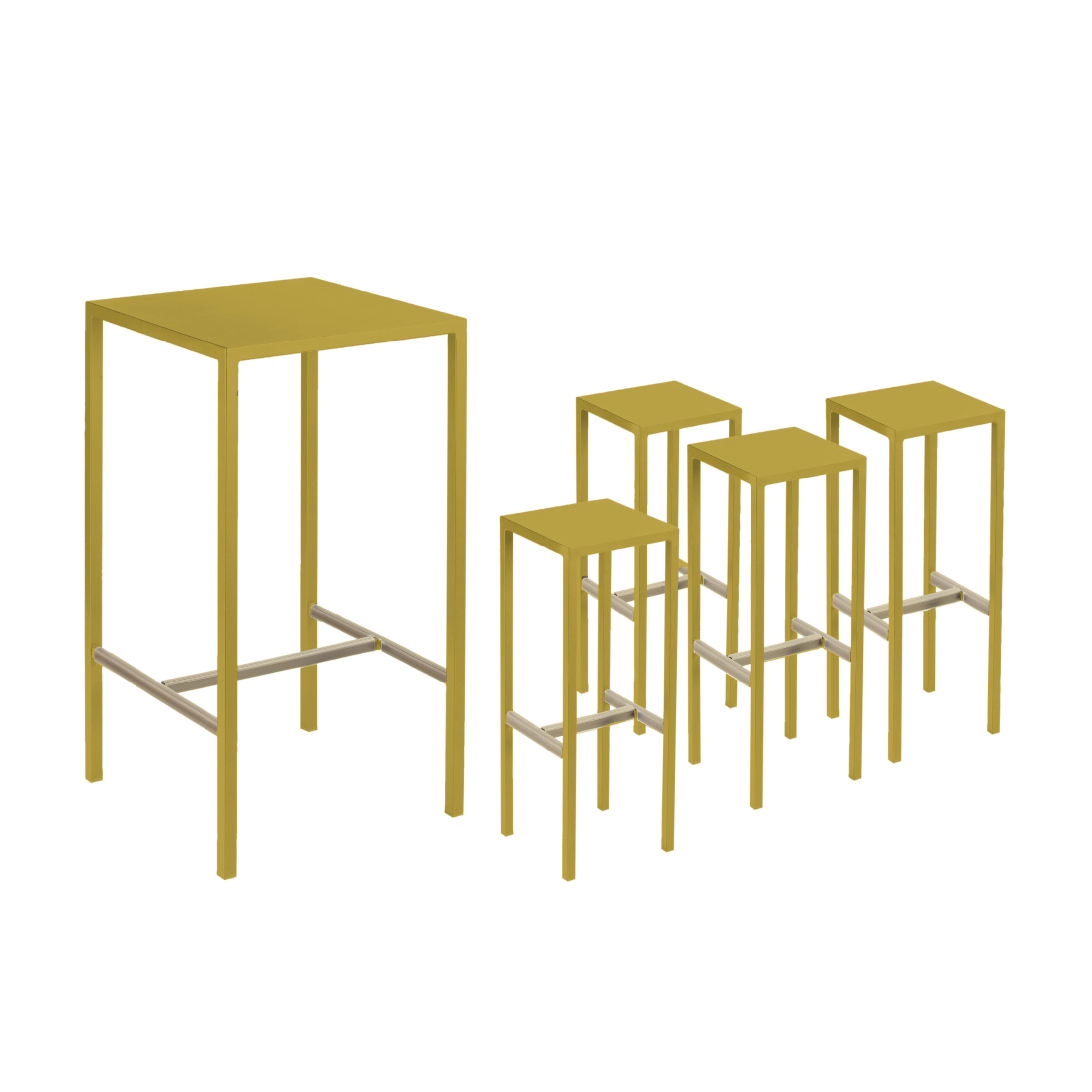 Modern garden high table set + 2 "Seaside" metal stools, 60x60 cm, 110 cm high.