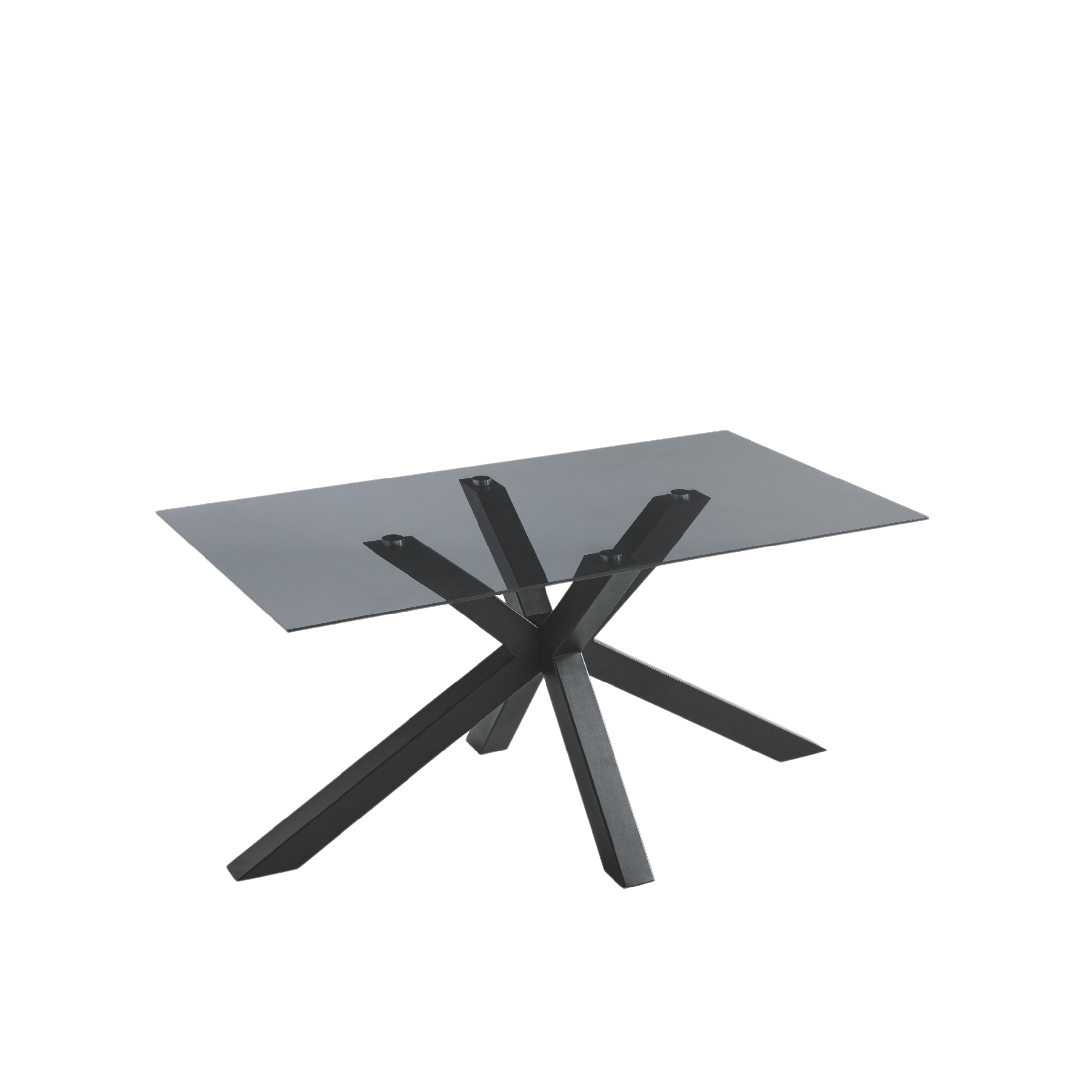Fixed "Daky" table with glass top and metal base