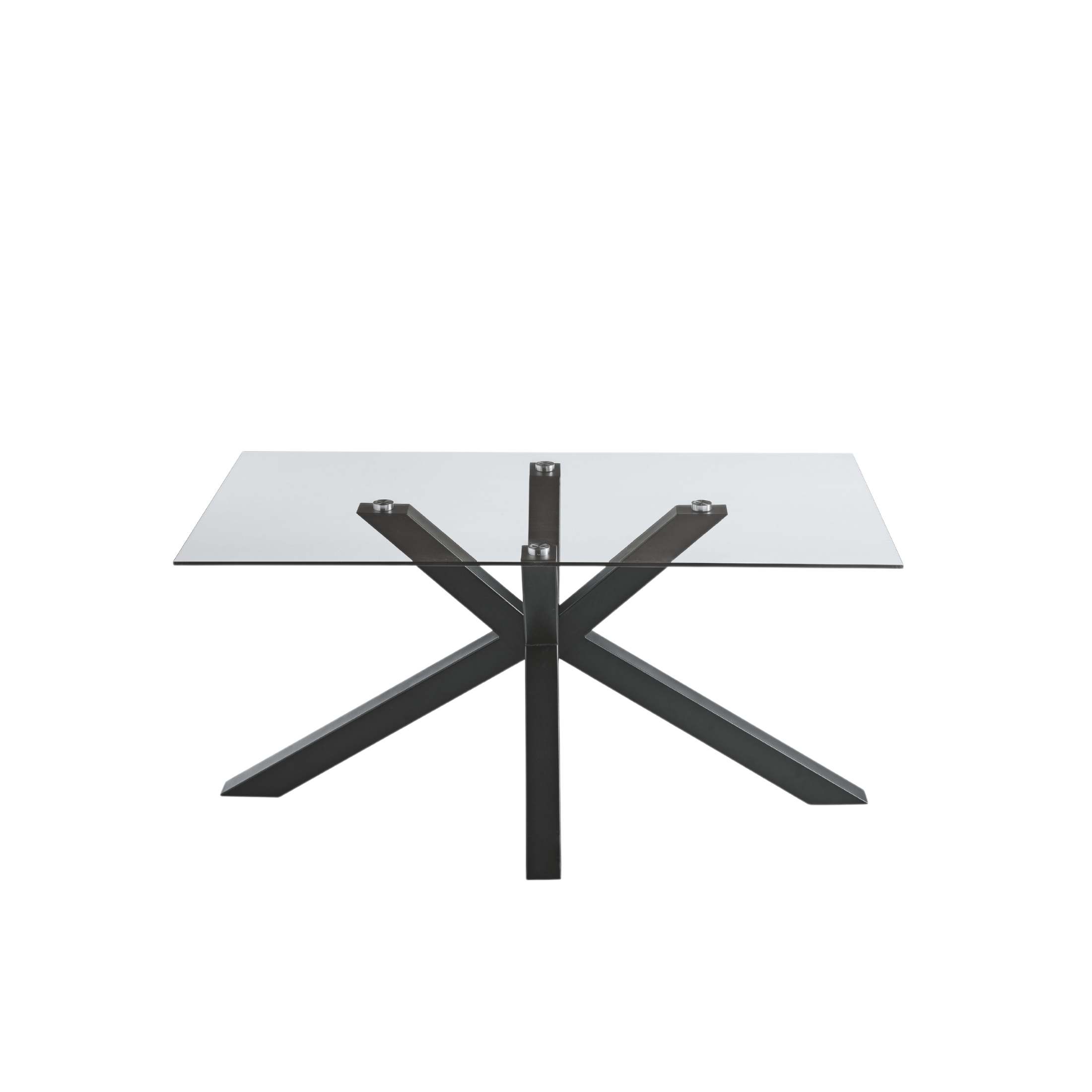 Fixed "Daky" table with glass top and metal base