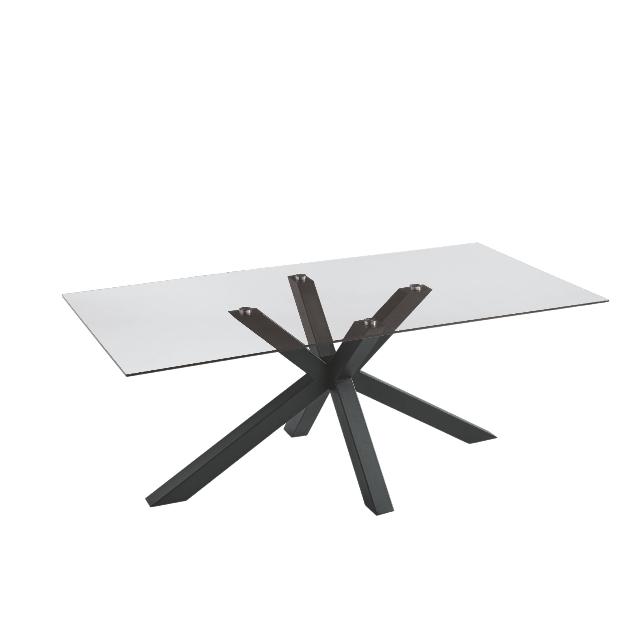 Fixed "Daky" table with glass top and metal base