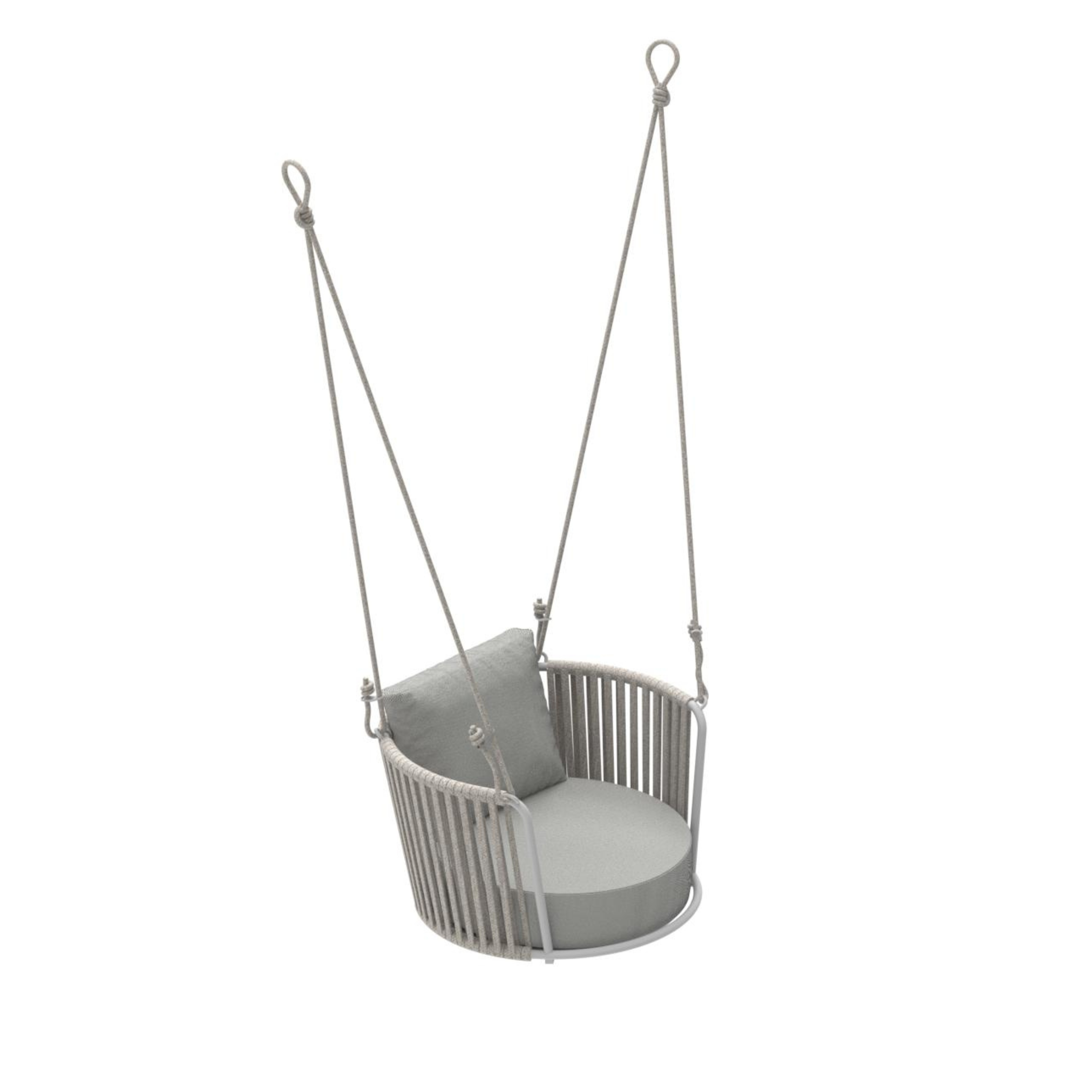 "Daisy Rope" modern garden hanging chair in rope and painted stainless steel