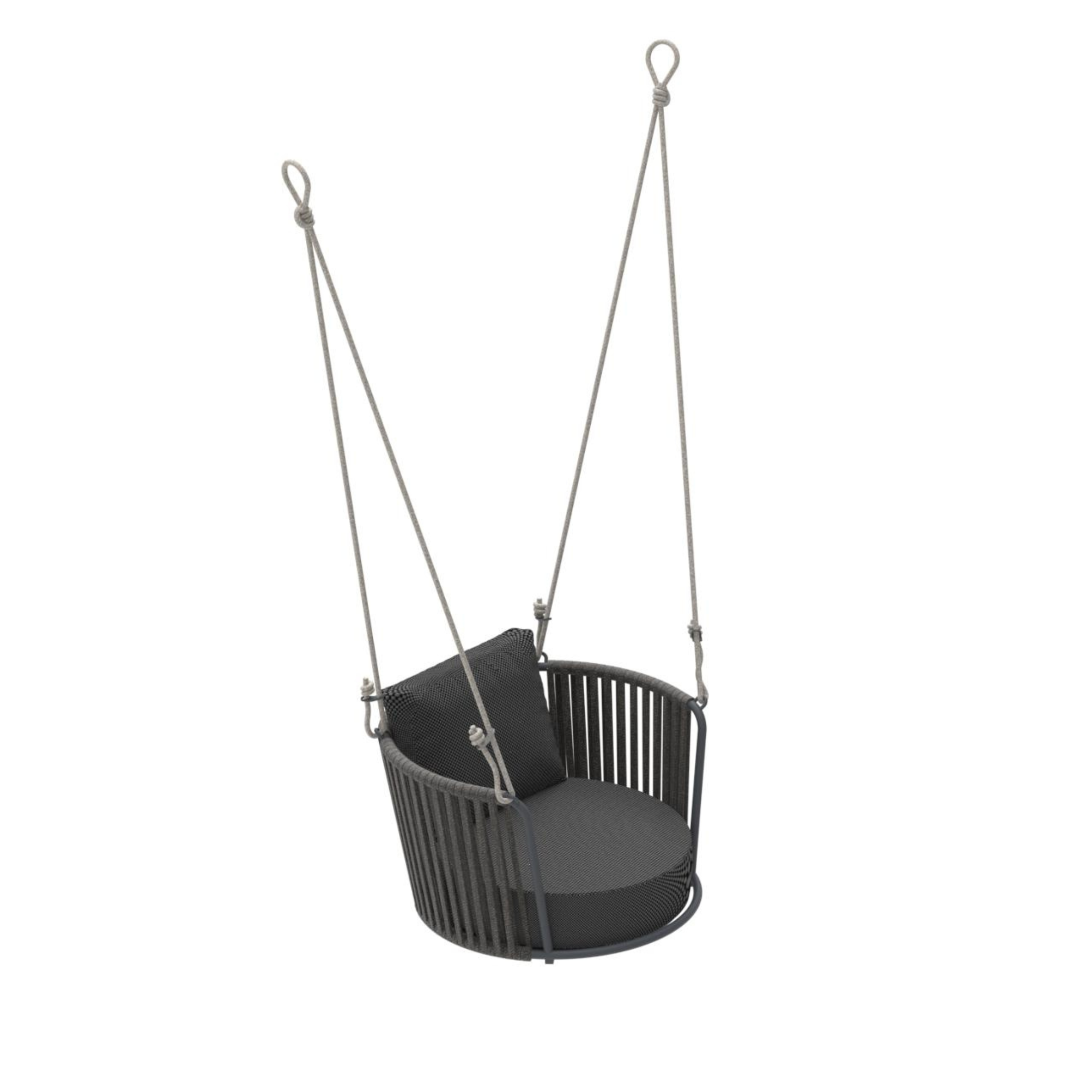 "Daisy Rope" modern garden hanging chair in rope and painted stainless steel