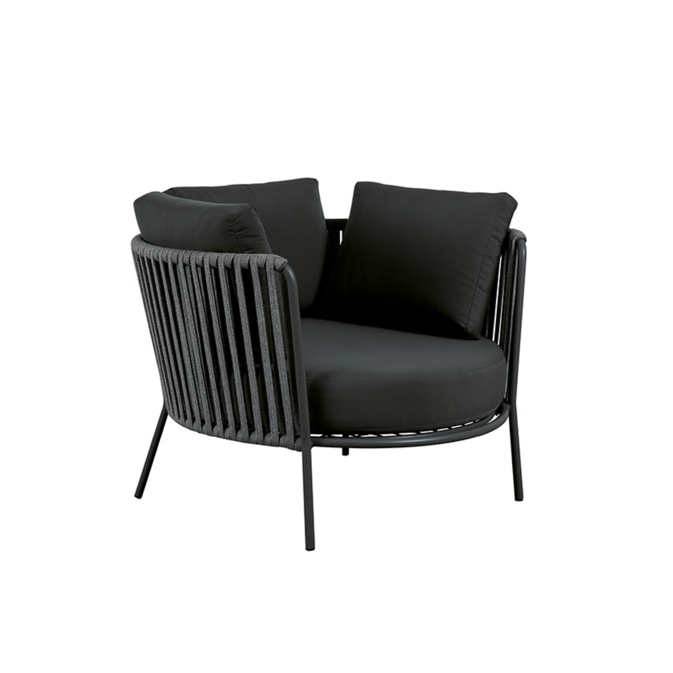 "Daisy Rope" maxi low armchair in rope and stainless steel, garden lounge chair, 104x104 cm, 71 cm high