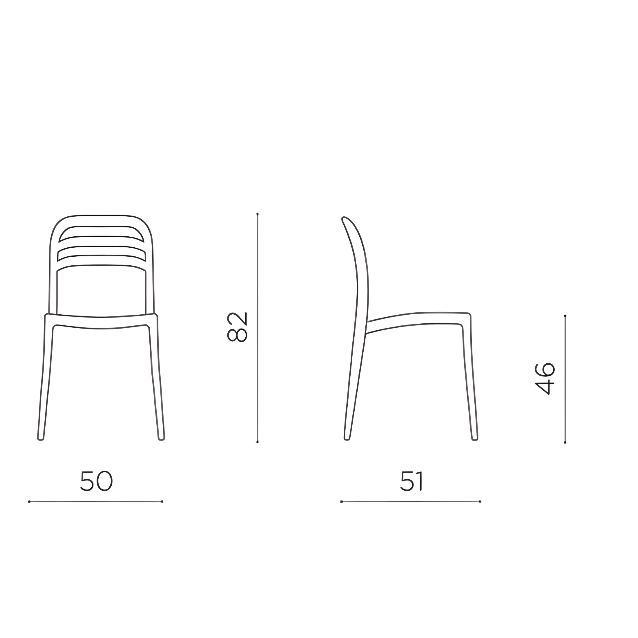 "Guapa" dining chair set in polypropylene 50x51 cm 82h