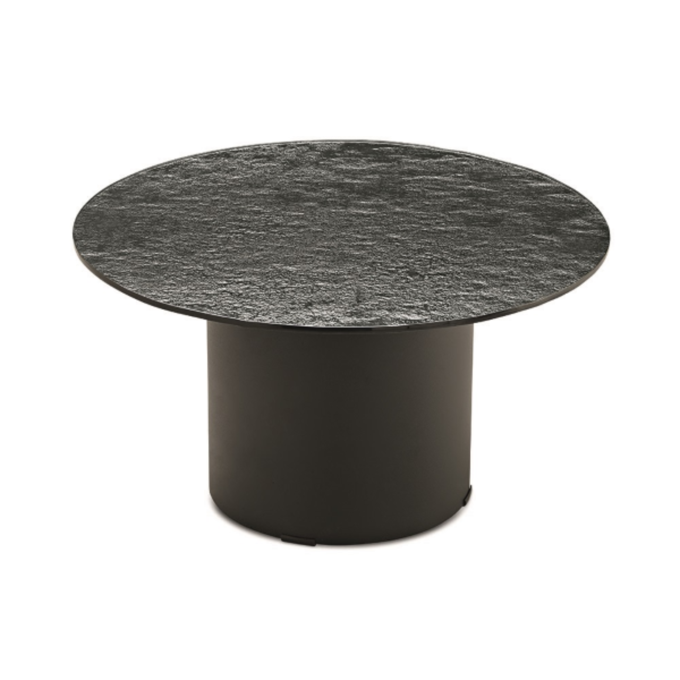 Round "Dixy" coffee table with metal base and glass top