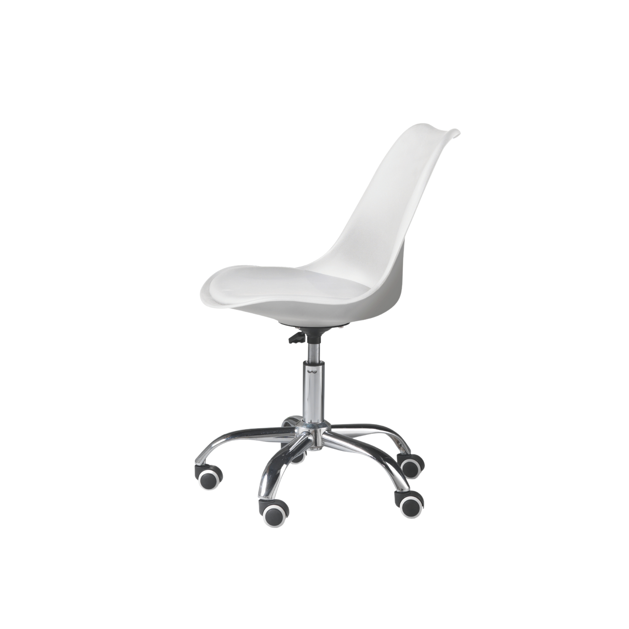"Dorian" swivel office chair in polypropylene with eco-leather seat and chromed metal base, 49x47 cm, 82/96h