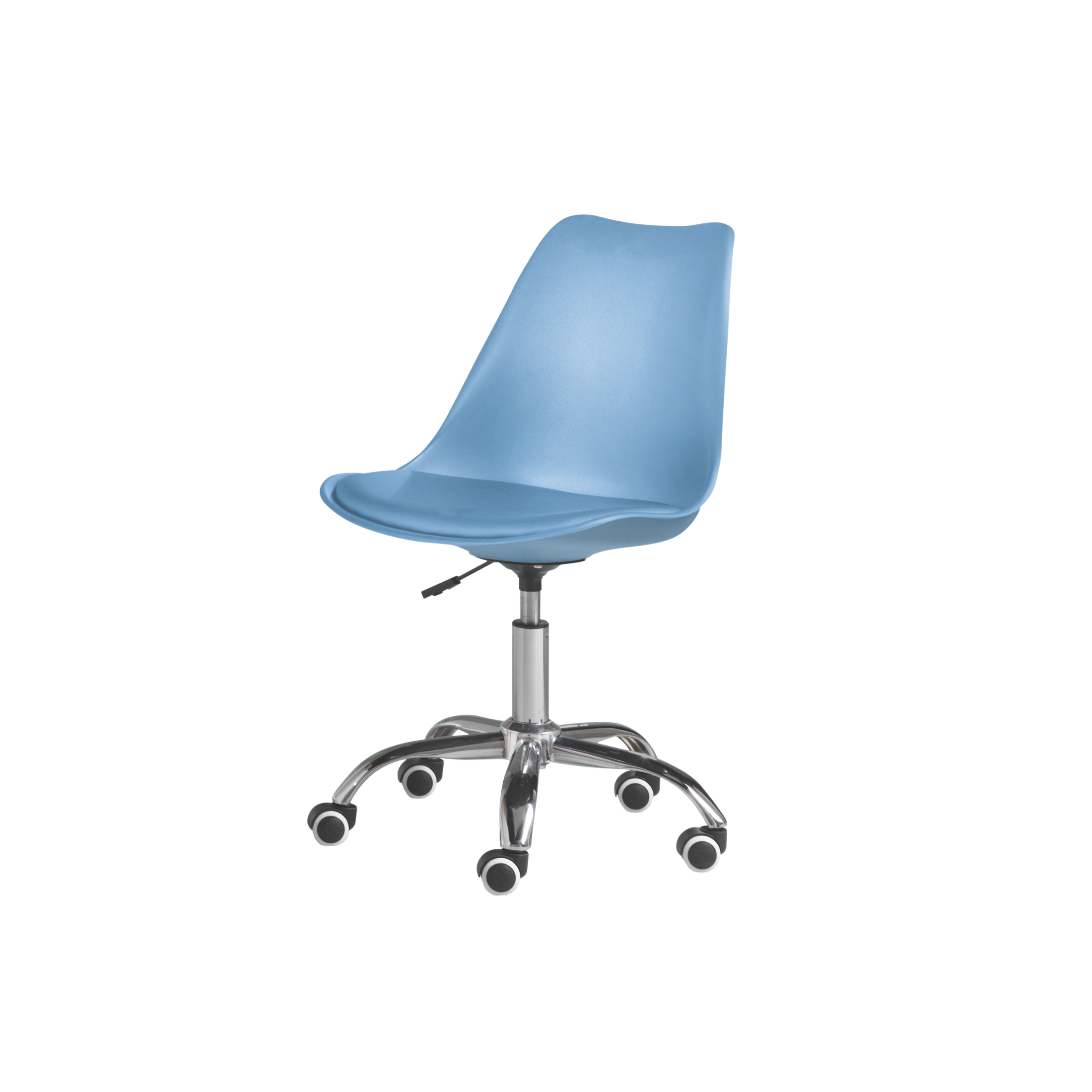 "Dorian" swivel office chair in polypropylene with eco-leather seat and chromed metal base, 49x47 cm, 82/96h