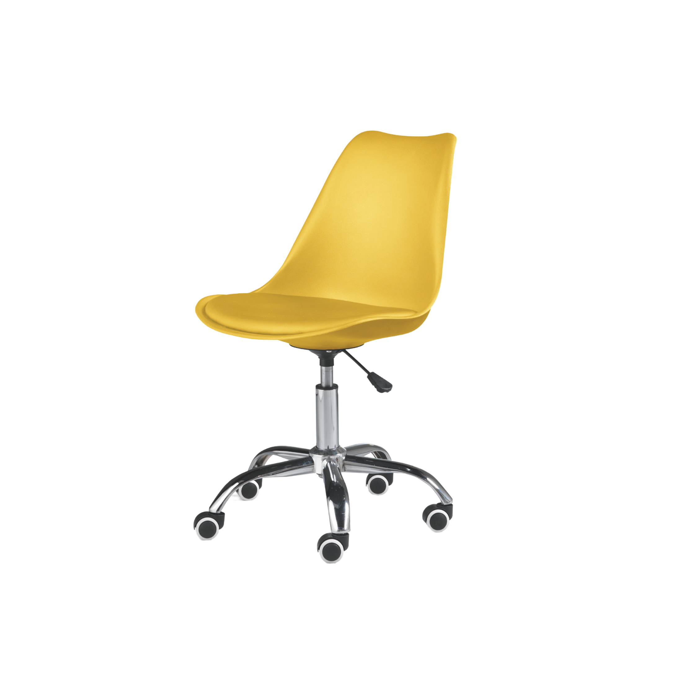 "Dorian" swivel office chair in polypropylene with eco-leather seat and chromed metal base, 49x47 cm, 82/96h