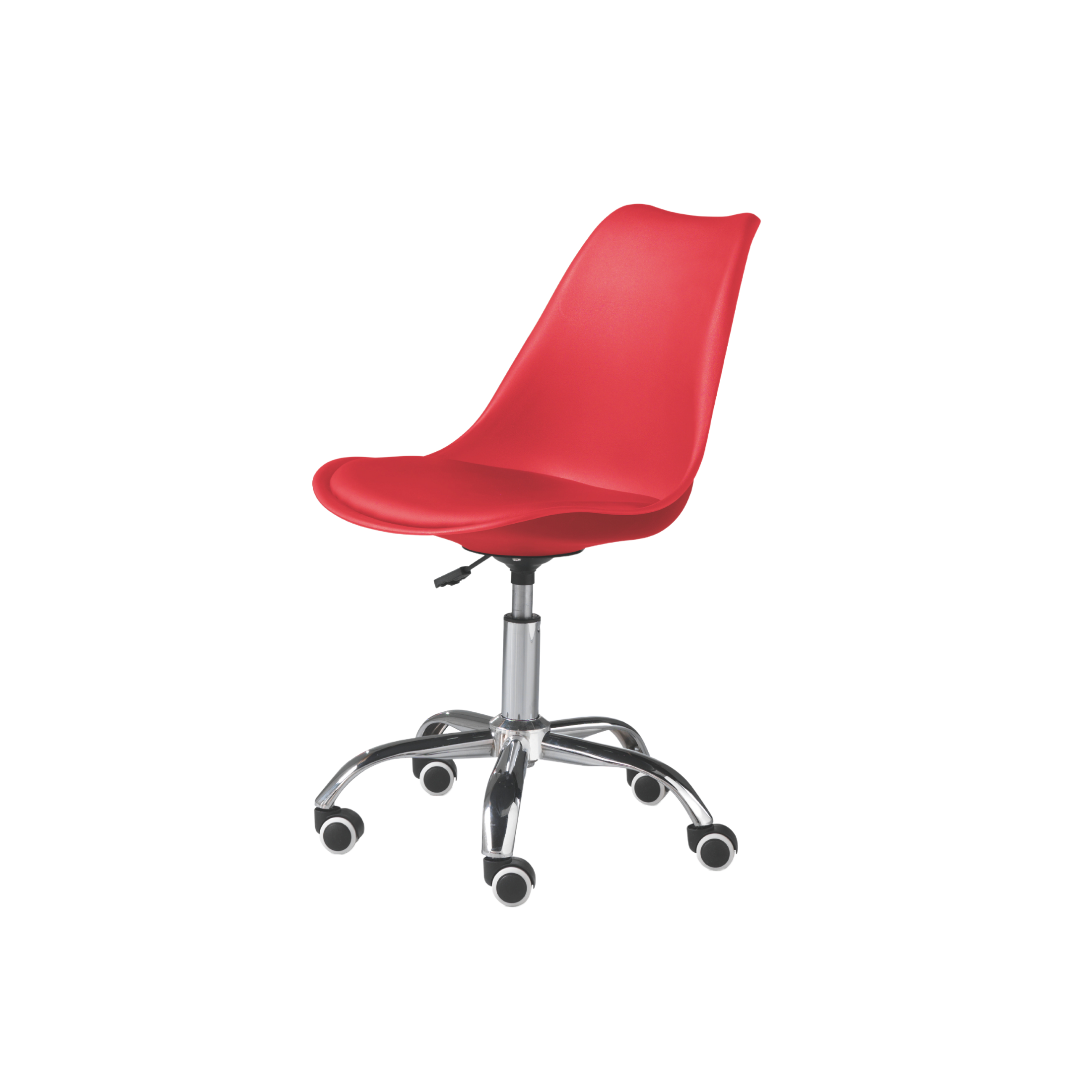 "Dorian" swivel office chair in polypropylene with eco-leather seat and chromed metal base, 49x47 cm, 82/96h