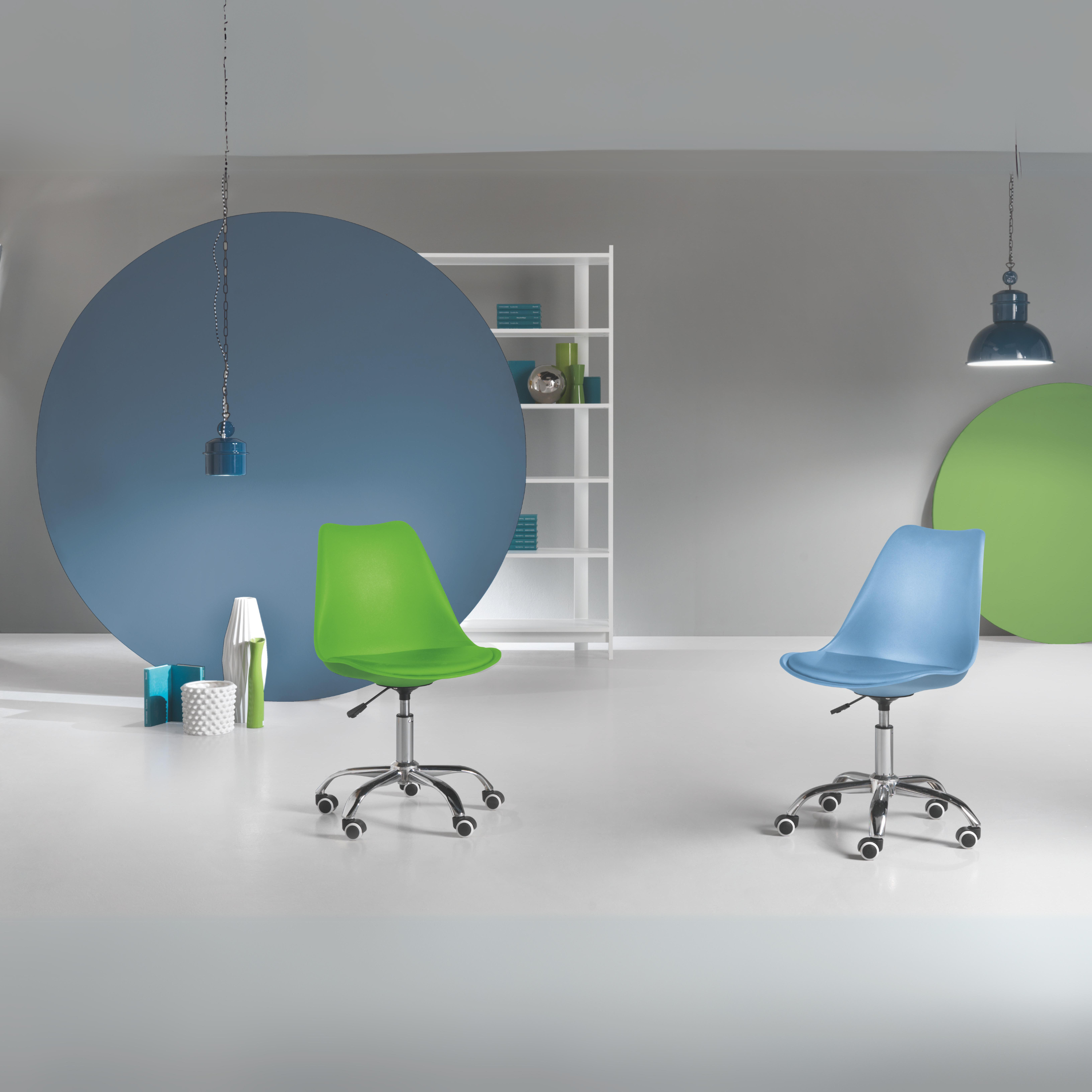 "Dorian" swivel office chair in polypropylene with eco-leather seat and chromed metal base, 49x47 cm, 82/96h