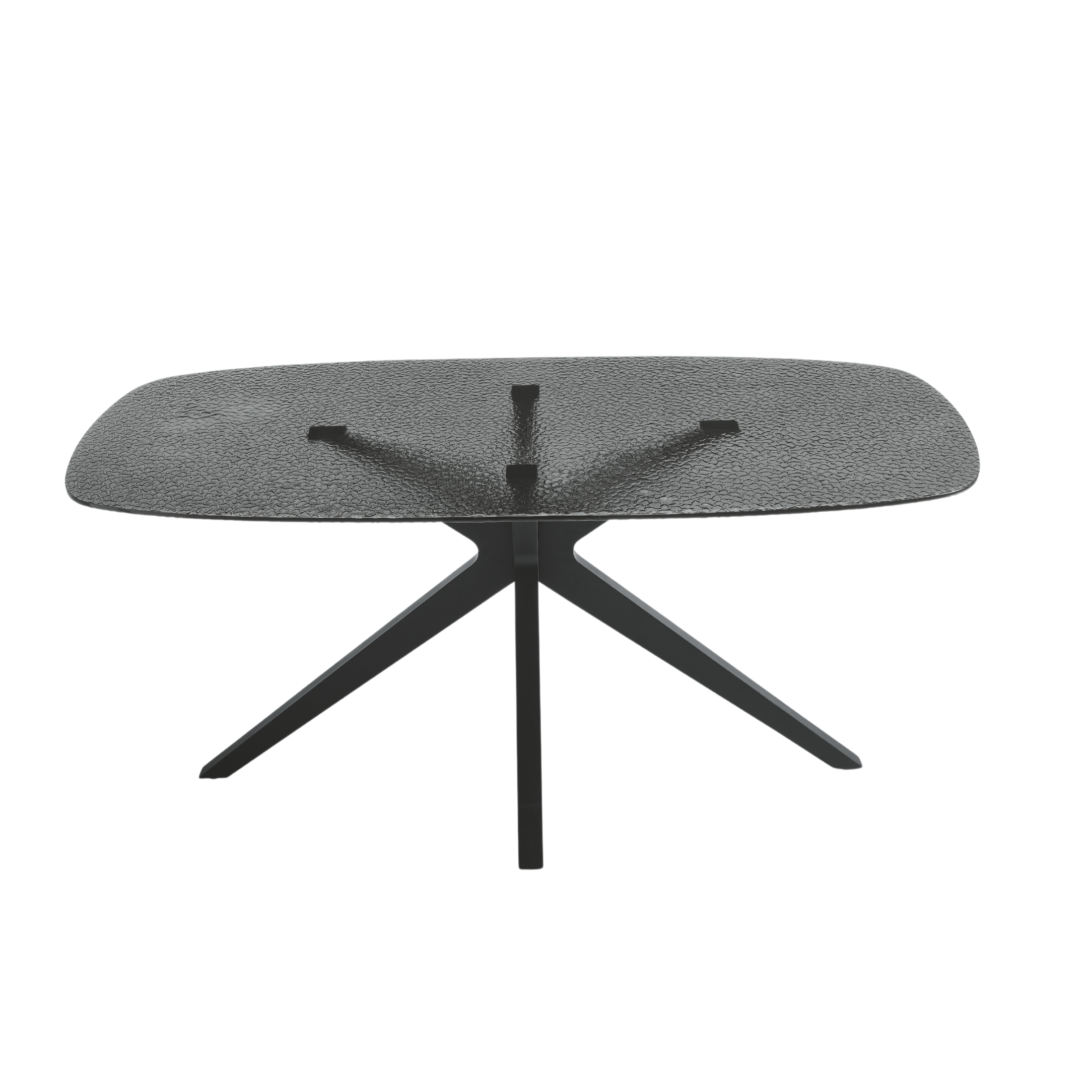 "Eivissa" modern fixed table with smoked hammered glass top and metal base