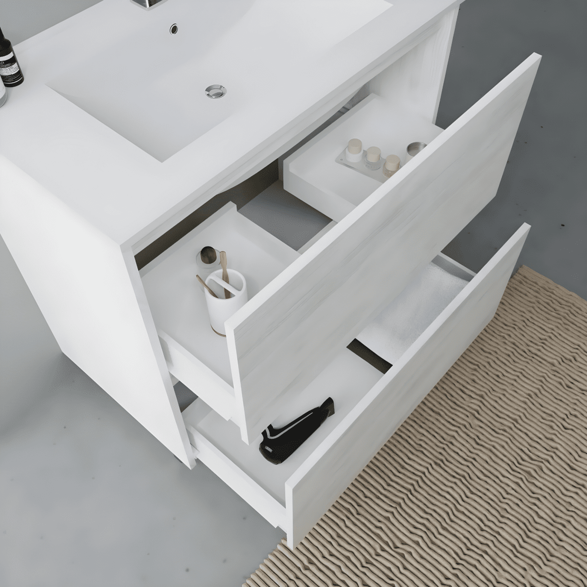 Mobile da bagno moderno "Elo" in legno con lavabo integrato e specchio LED - MondoViro