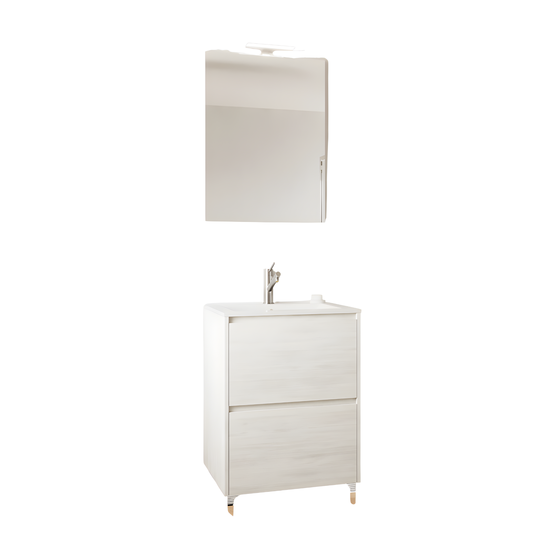 Modern "Elo" wooden bathroom cabinet with integrated sink and LED mirror