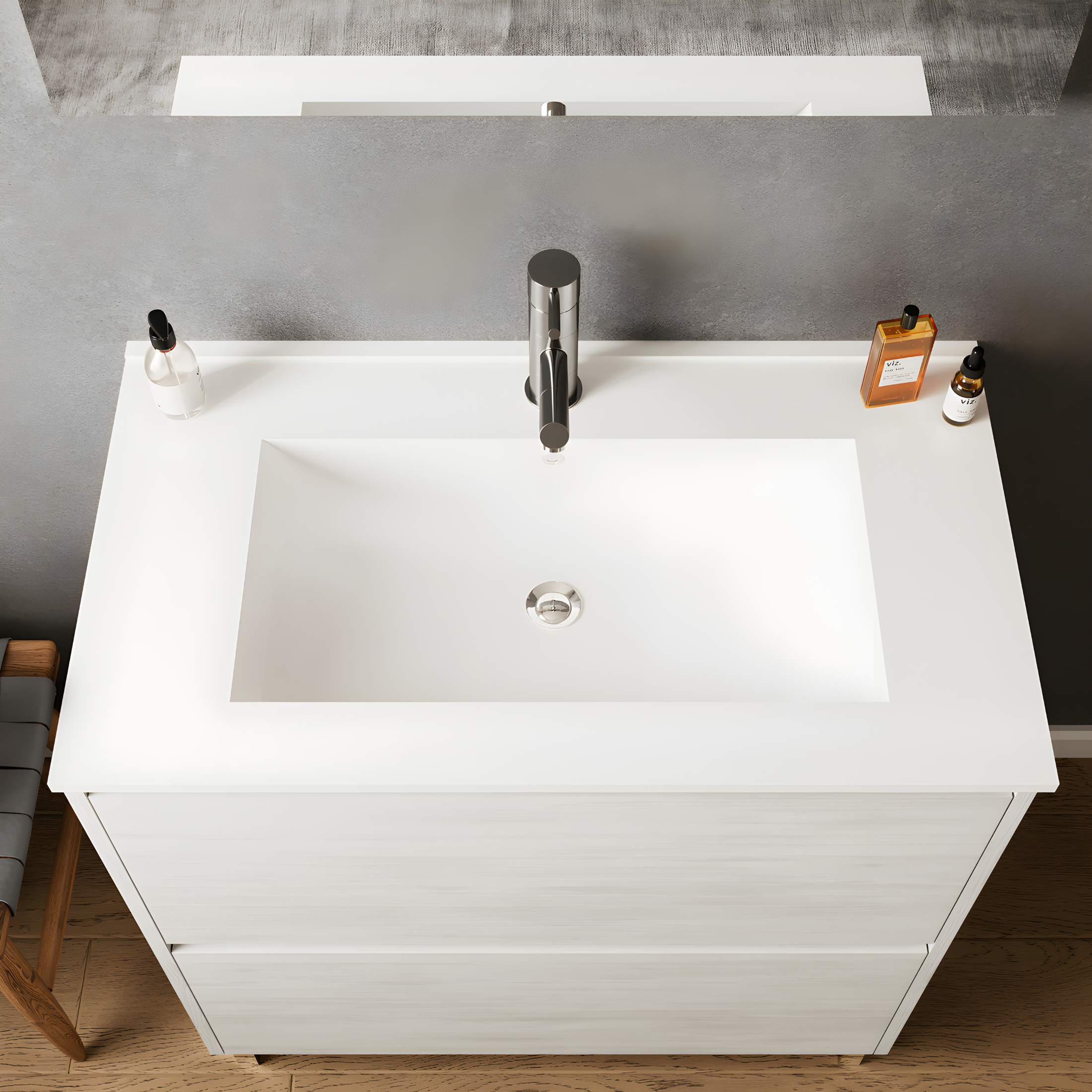 Modern "Elo" wooden bathroom cabinet with integrated sink and LED mirror