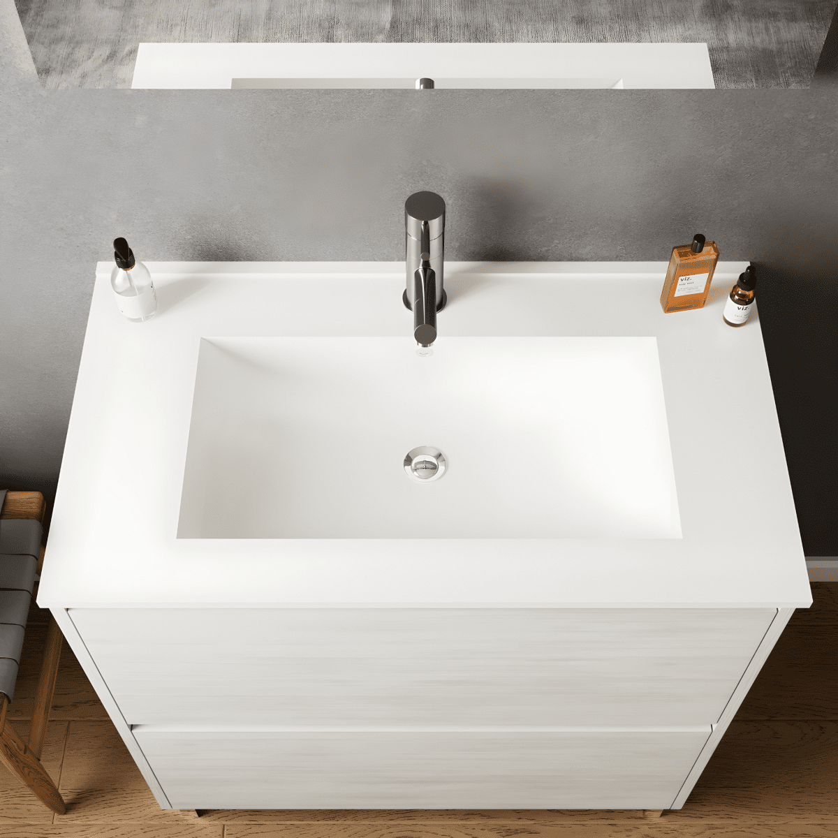 Mobile da bagno moderno "Elo" in legno con lavabo integrato e specchio LED - MondoViro