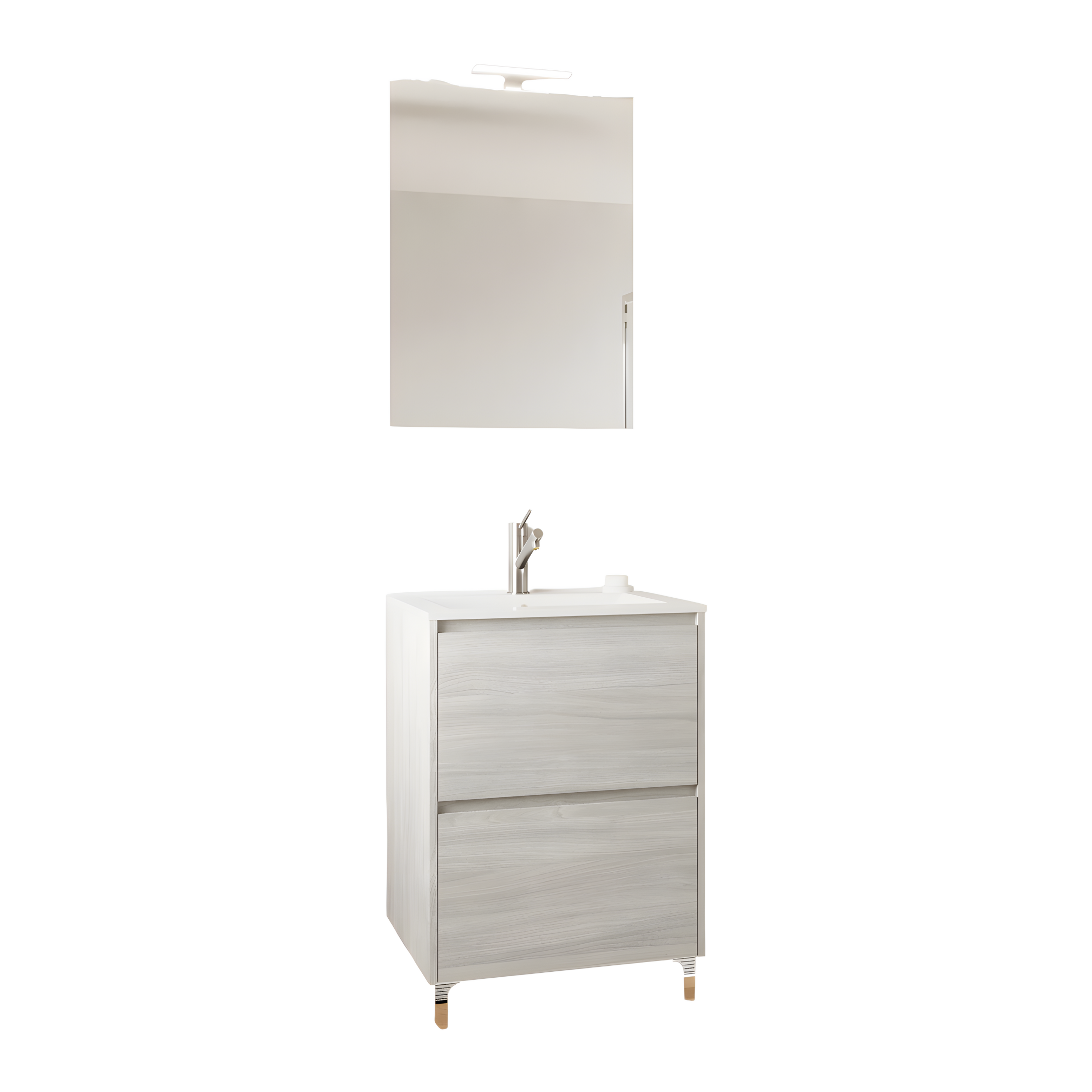 Modern "Elo" wooden bathroom cabinet with integrated sink and LED mirror