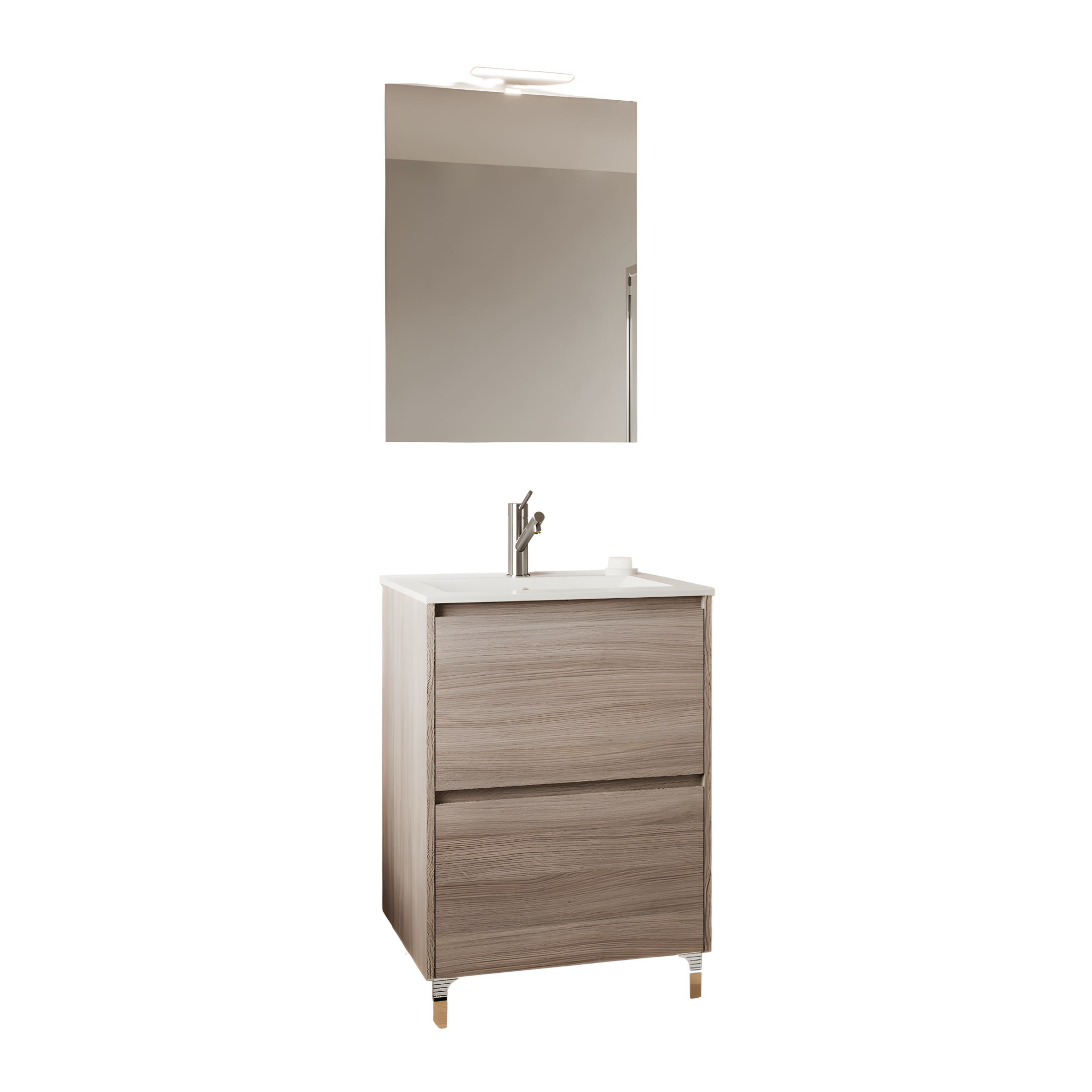 Modern "Elo" wooden bathroom cabinet with integrated sink and LED mirror