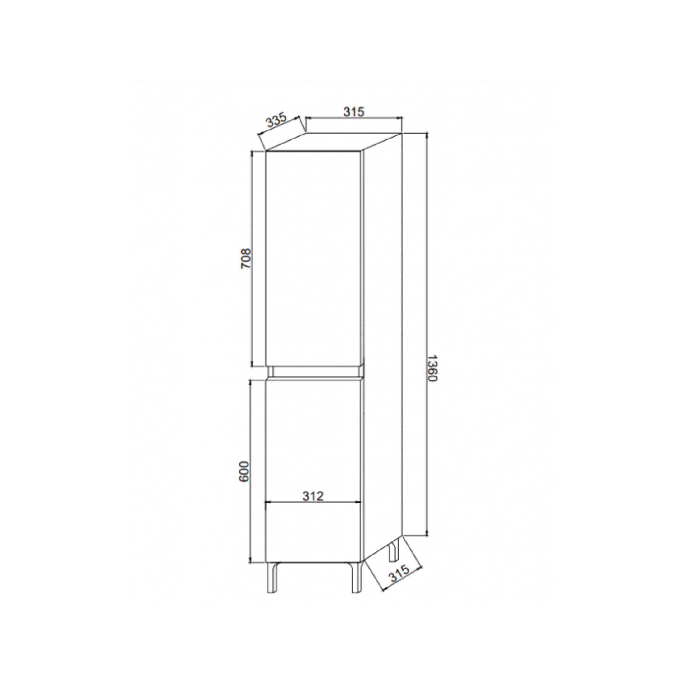 "Elorin" floor-standing bathroom column with 2 doors and glass shelves, 36x34 cm, 150 cm high