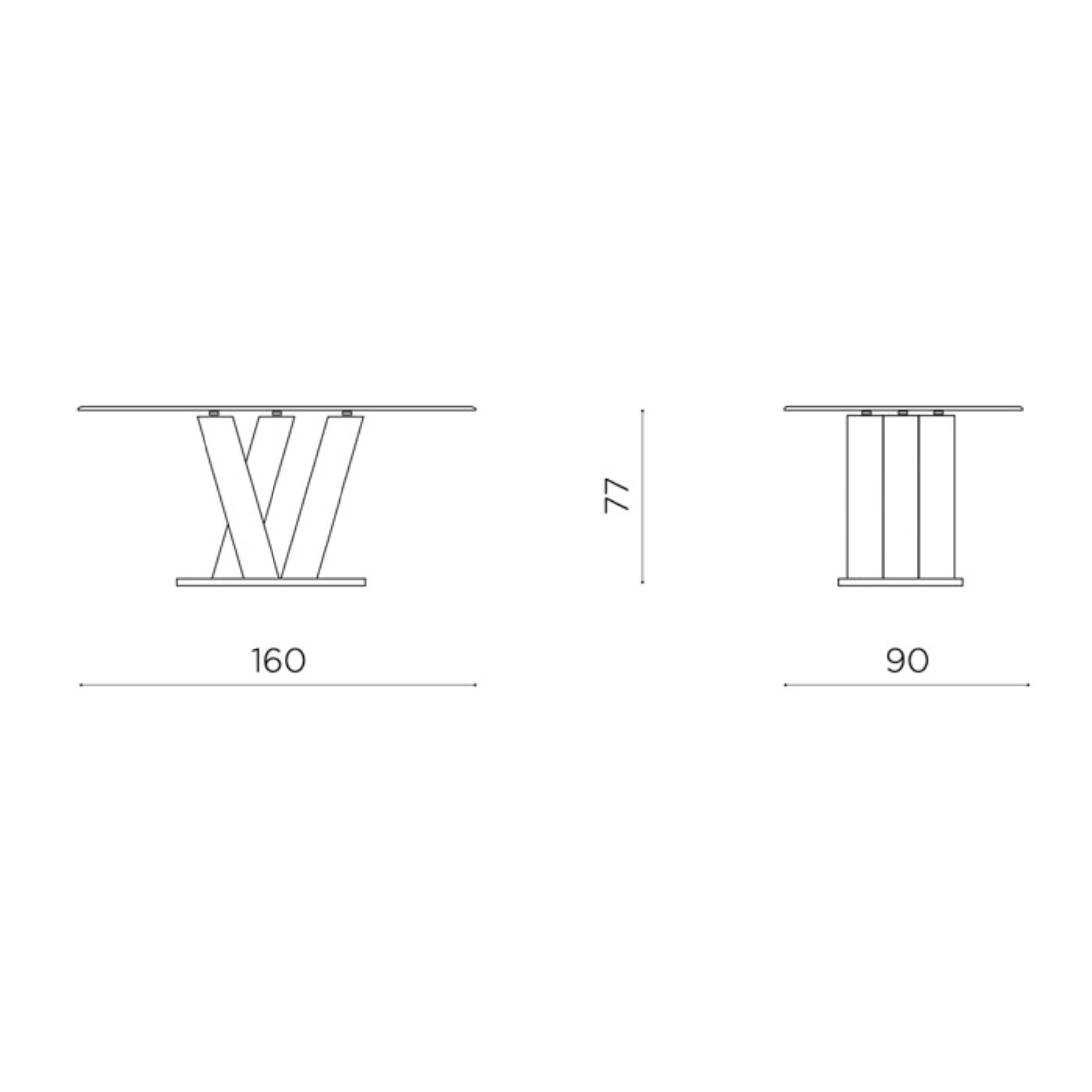 Fixed table with "Steel" glass top and metal support cm 90x160 77h